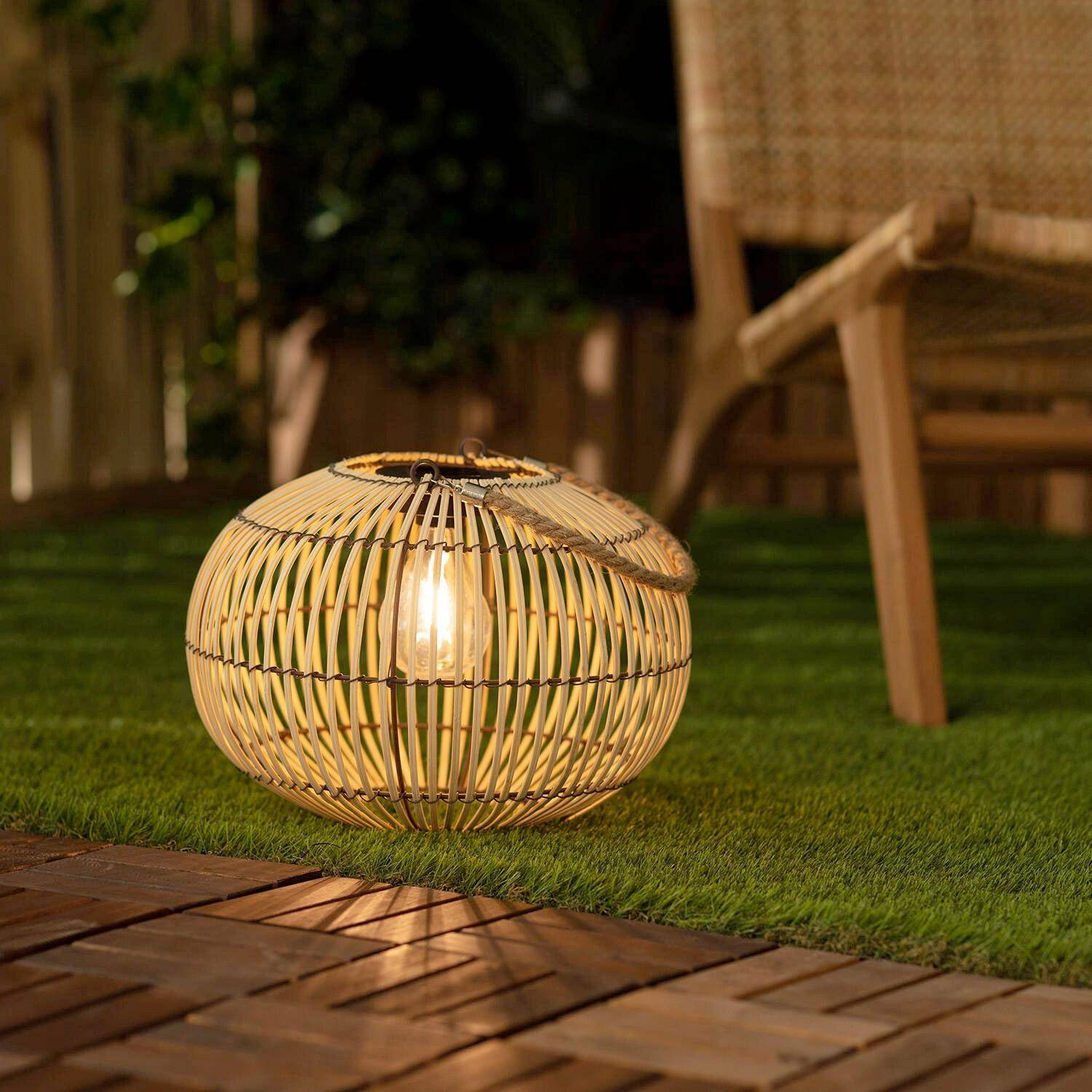 Lilou - Lámpara exterior solar LED de ratán, 31,5cm