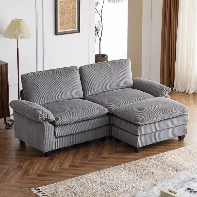 Chenille Two-Seater Sofa with Footstool - 2+1 Indoor Double Bag, Dimensions: 217*141*85