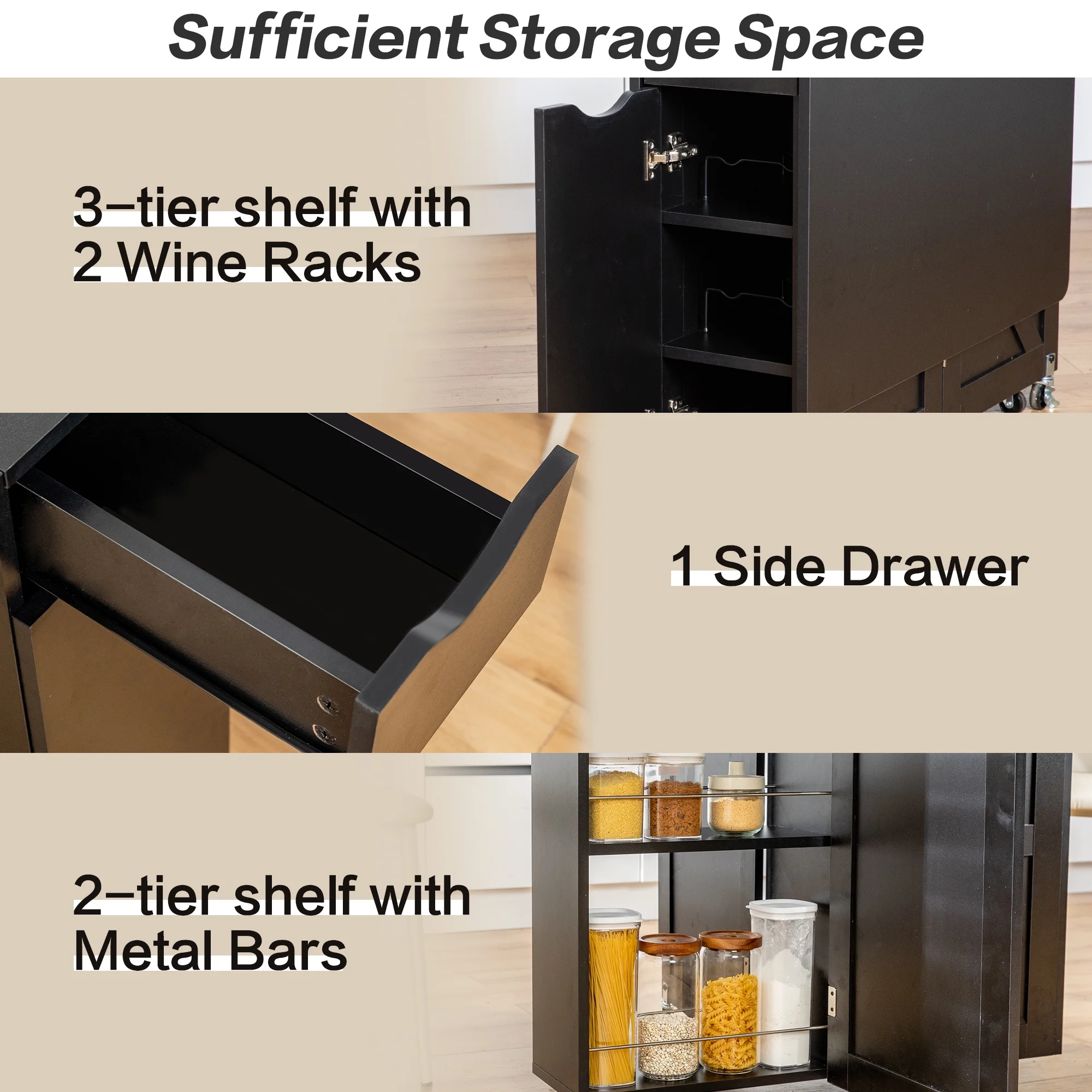 spanspace Folding Dining Table, Drop Leaf Dining Table with 6 Wheels and 2-Layer Storage Shelf, Space Saving Dining Table for Small Spaces,Folding Kitchen Table,White - Image 21