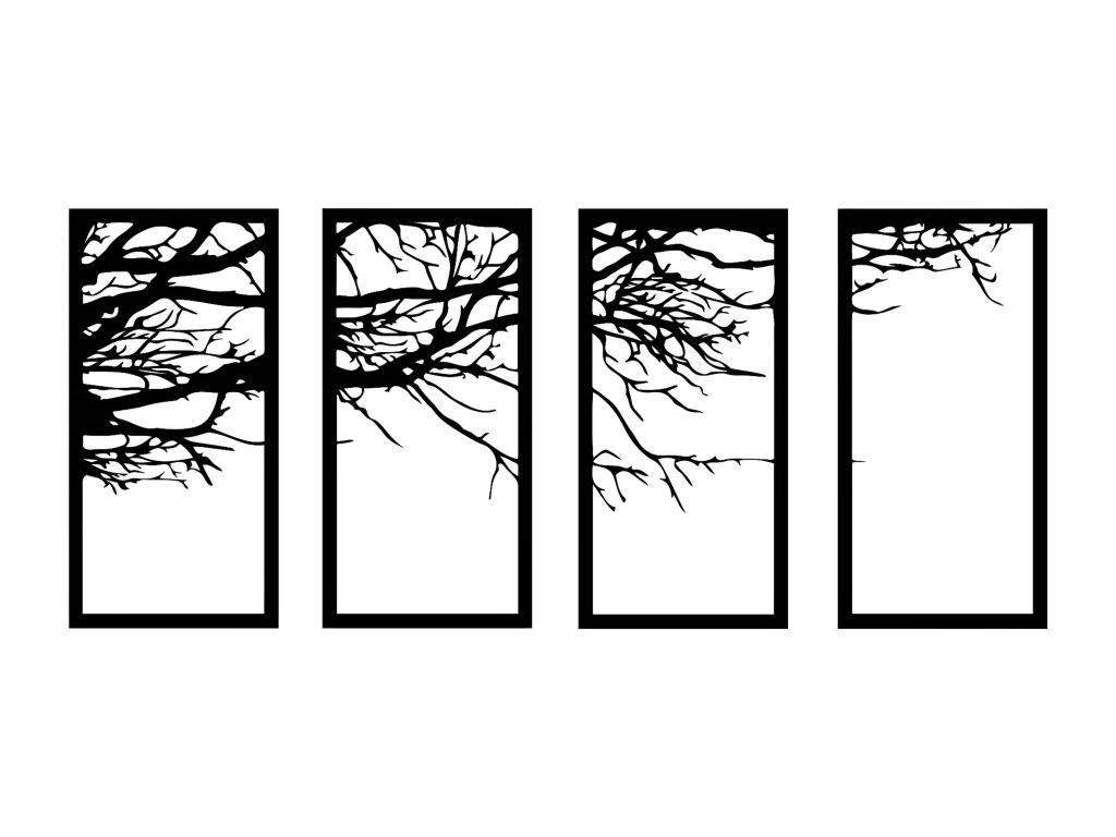 Decoración de Pared de Metal Árbol 23, Negro, 135x1,5x60 cm,, Tucasago