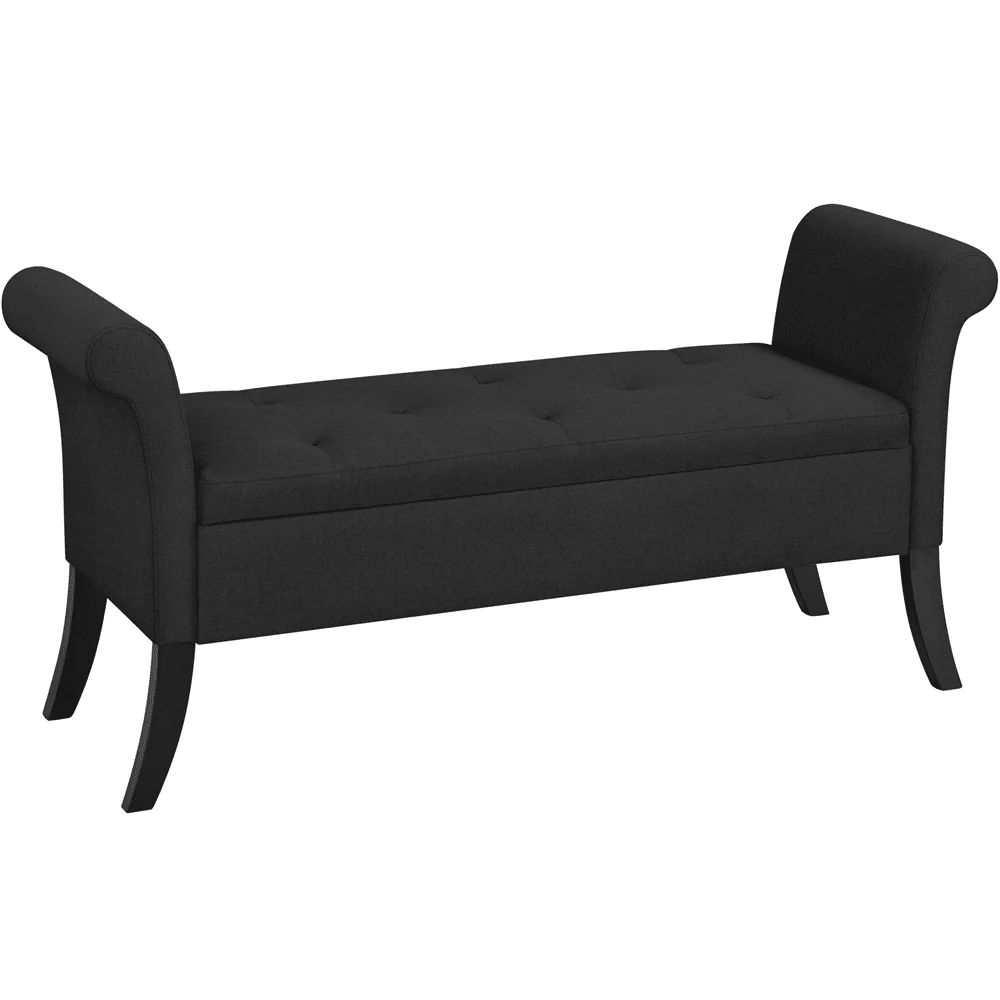 SMILE MART Modern Fabric Tufted Storage Bench with Rolled Arms for Home, Black(Fresh White)
