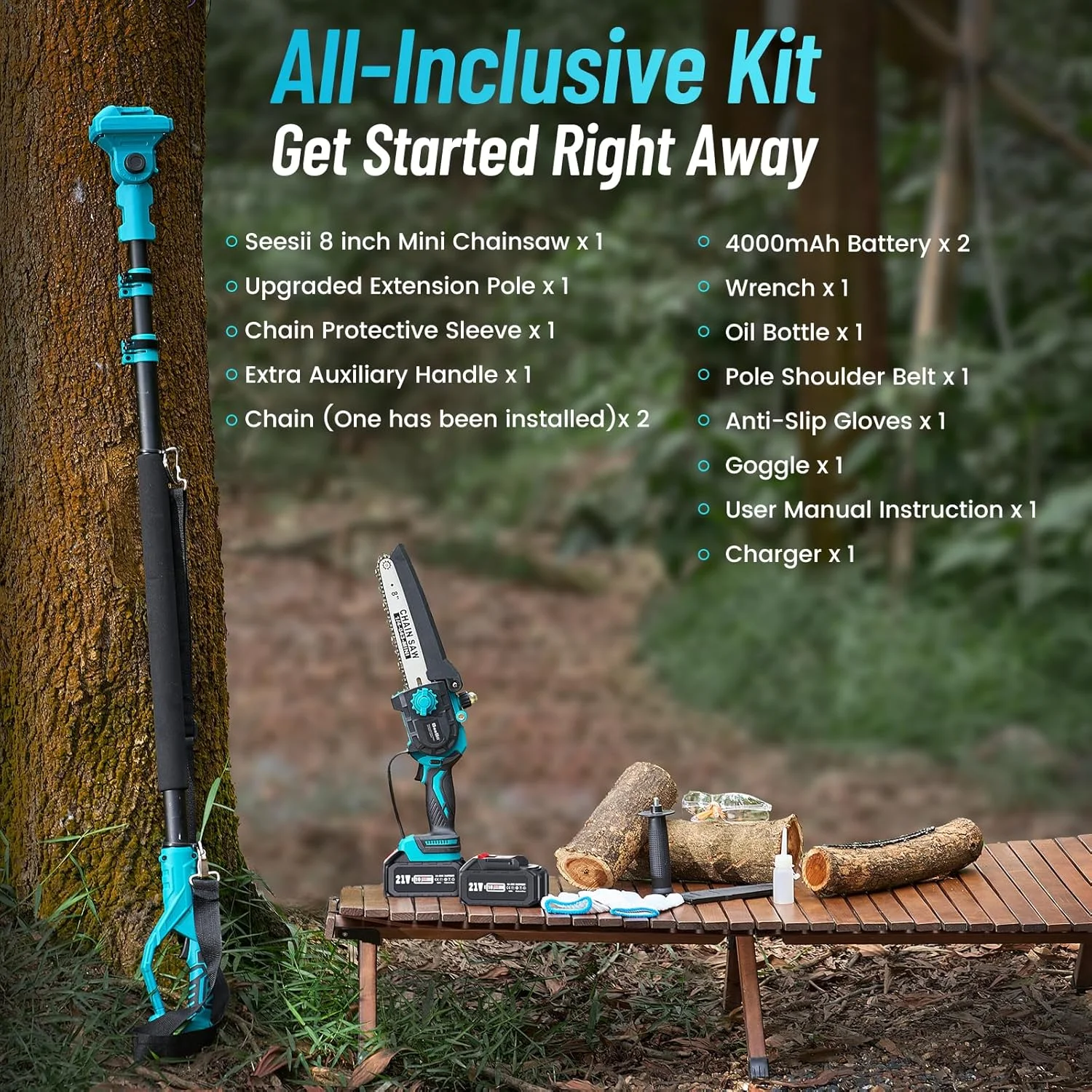 Seesii 2-in-1 Cordless Pole Saw, 8 Inch Brushless Pole Chainsaws Mini Handheld Chainsaw with 2Pcs 21V Batteries, 2x Chains, Auto Oiler, 16FT MAX Extension Pole Saws for Tree Trimming - Image 9