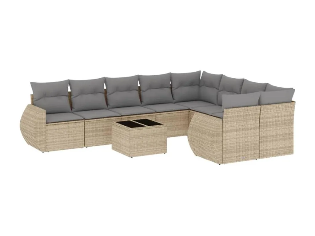 Acogedor Conjunto de Sofás para Jardín con Cojines Beiges, diseño de 10 piezas en ratán sintético para exterior.  PL4687508