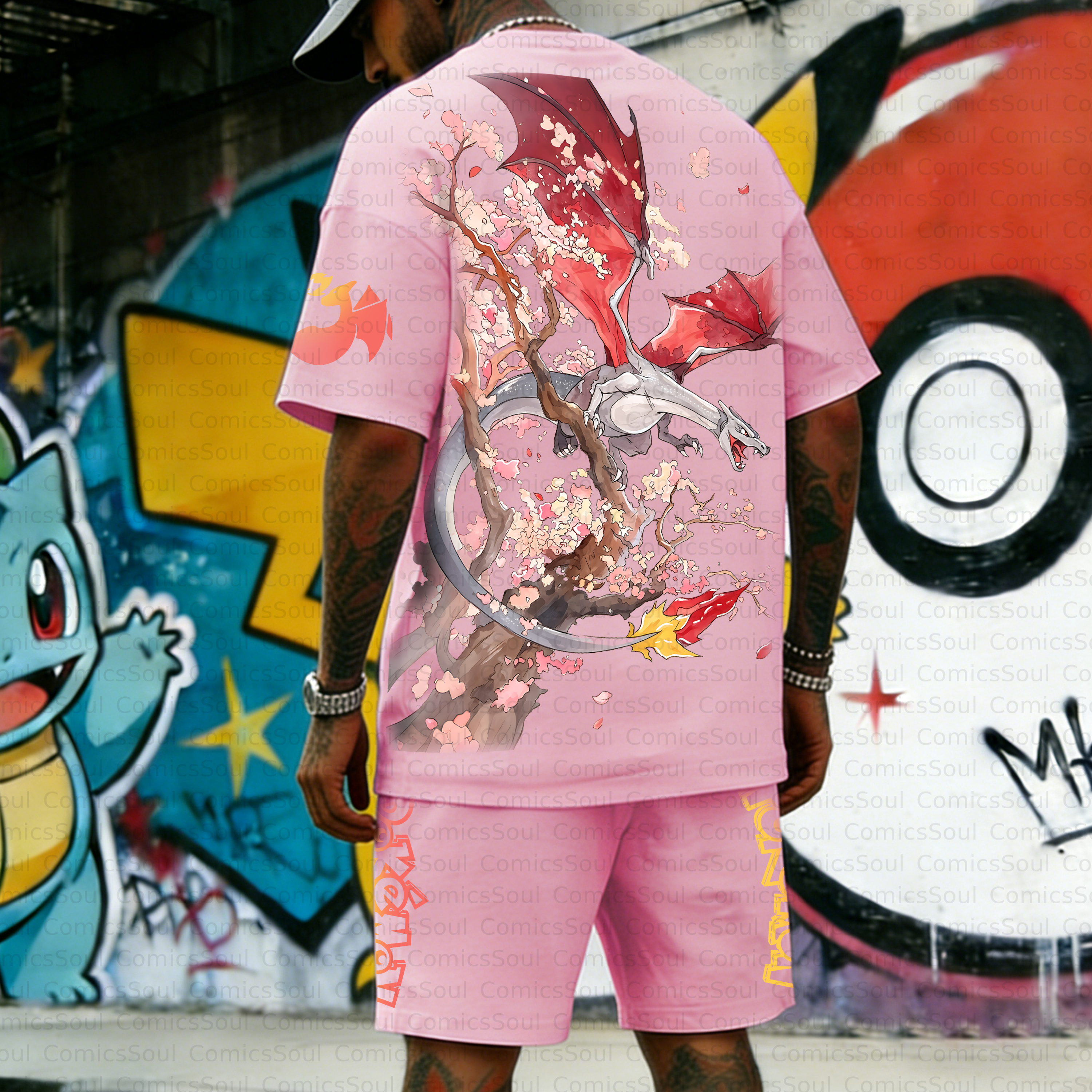 Unisex Anime Inspired Vintage T-shirt& Shorts 2 Pieces Set