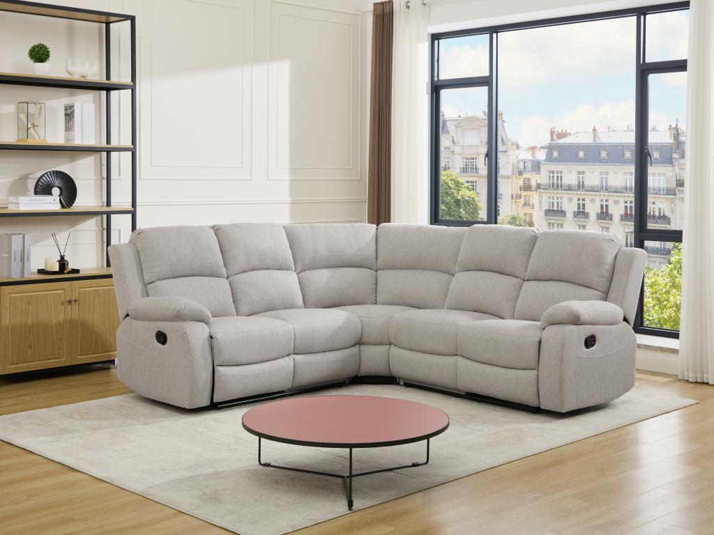 Sofá rinconera reclinable de tela jaspeado beige RIETI