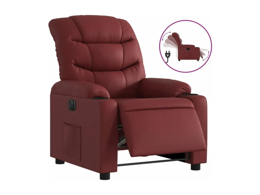 Sillón reclinable eléctrico de cuero sintético rojo tinto
