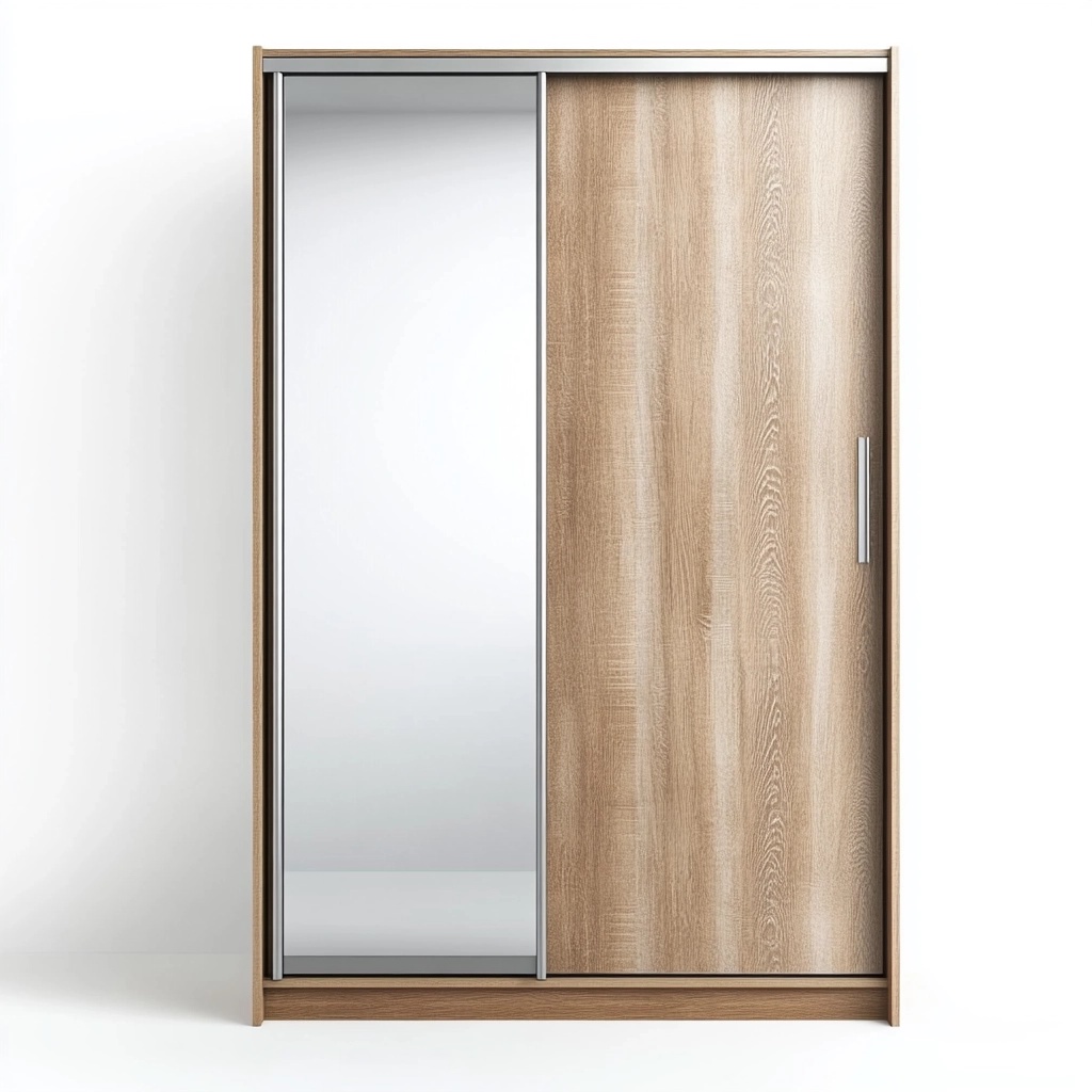 Armario ropero de dormitorio con puertas correderas espejo y madera color roble diseño funcional para almacenaje 120x60x200 cm armario de habitación MT2153738