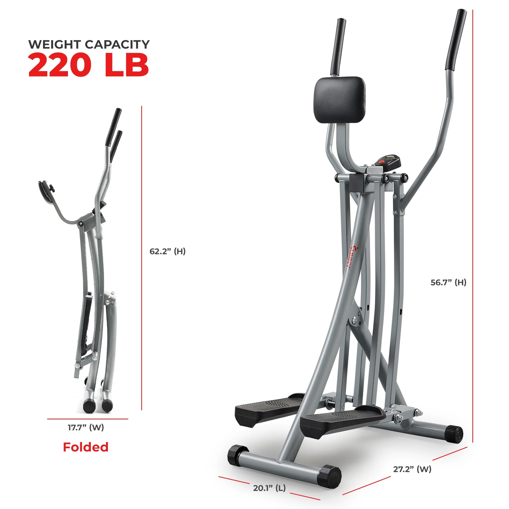 Sunny Health & Fitness Manual Air Walker Elliptical -?30-?Stride, Low Impact, Lightweight, Quiet with Free SunnyFit App - Image 8