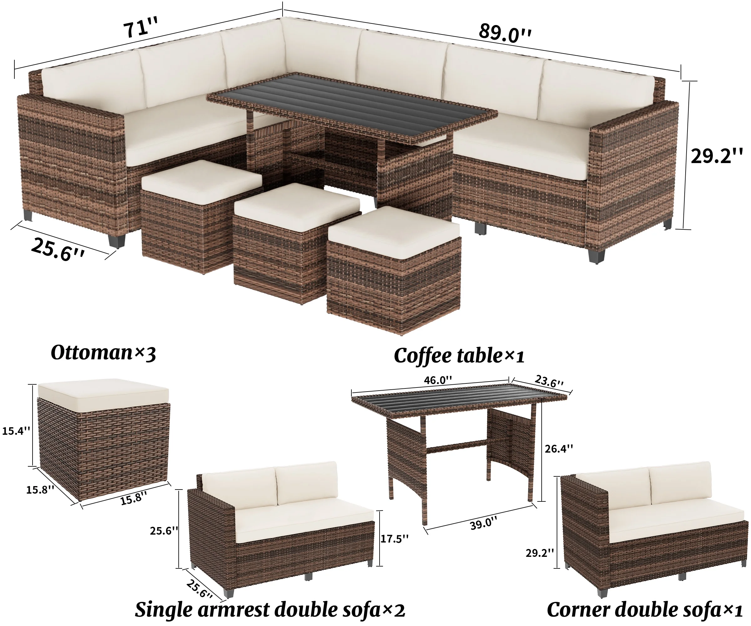 Bifanuo 7 Piece Patio Furniture Set, Outdoor Furniture Patio Sectional Sofa, All Weather PE Rattan Outdoor Sectional with Beige Cushions and Table, Black Wicker - Image 10