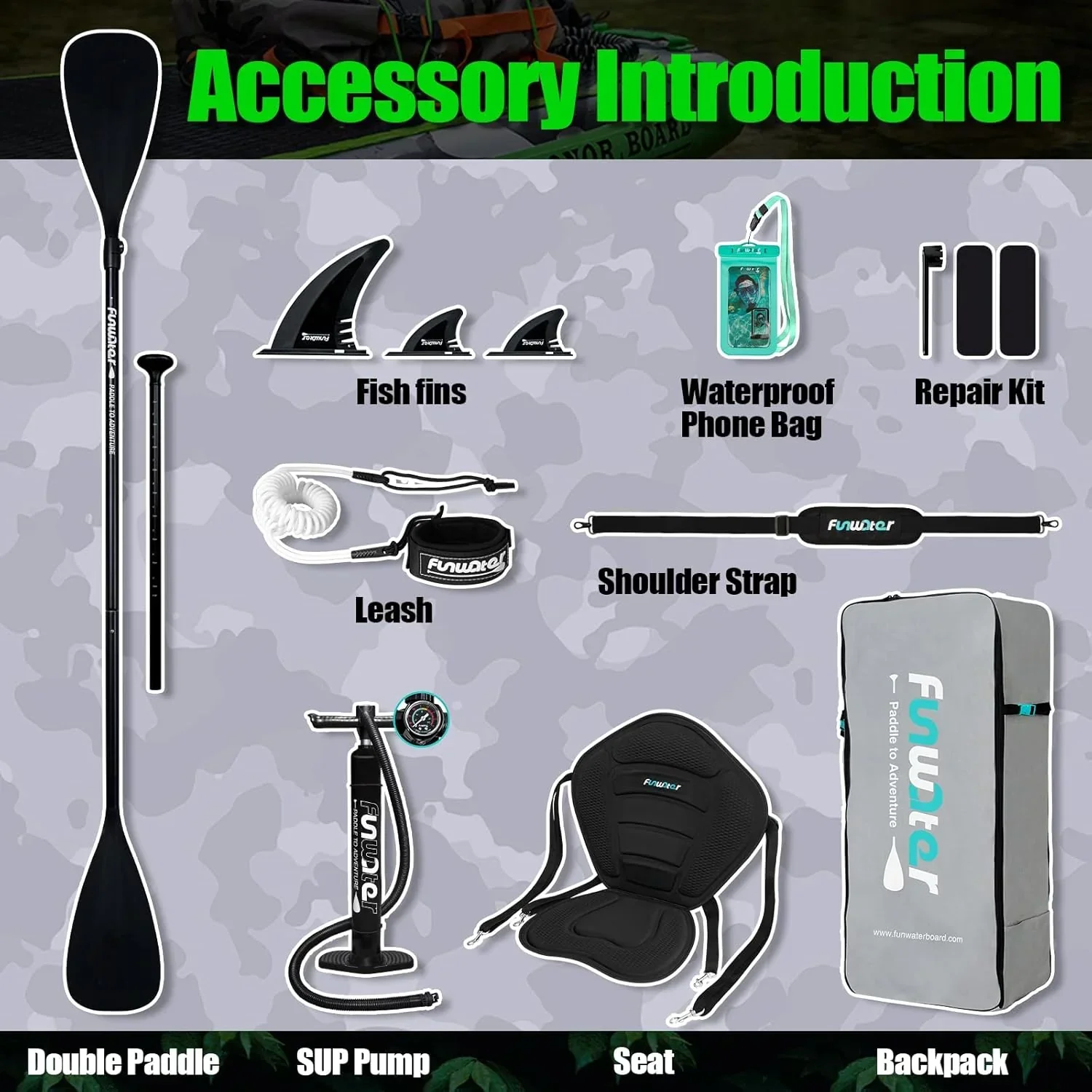 FunWater Inflatable Stand Up Paddle Board, 11 ft x 32 in x 6 in - SUP Paddle Accessories - Image 103 FunWater Inflatable Stand Up Paddle Board, 11 ft x 32 in x 6 in - SUP Paddle Accessories - Image 103