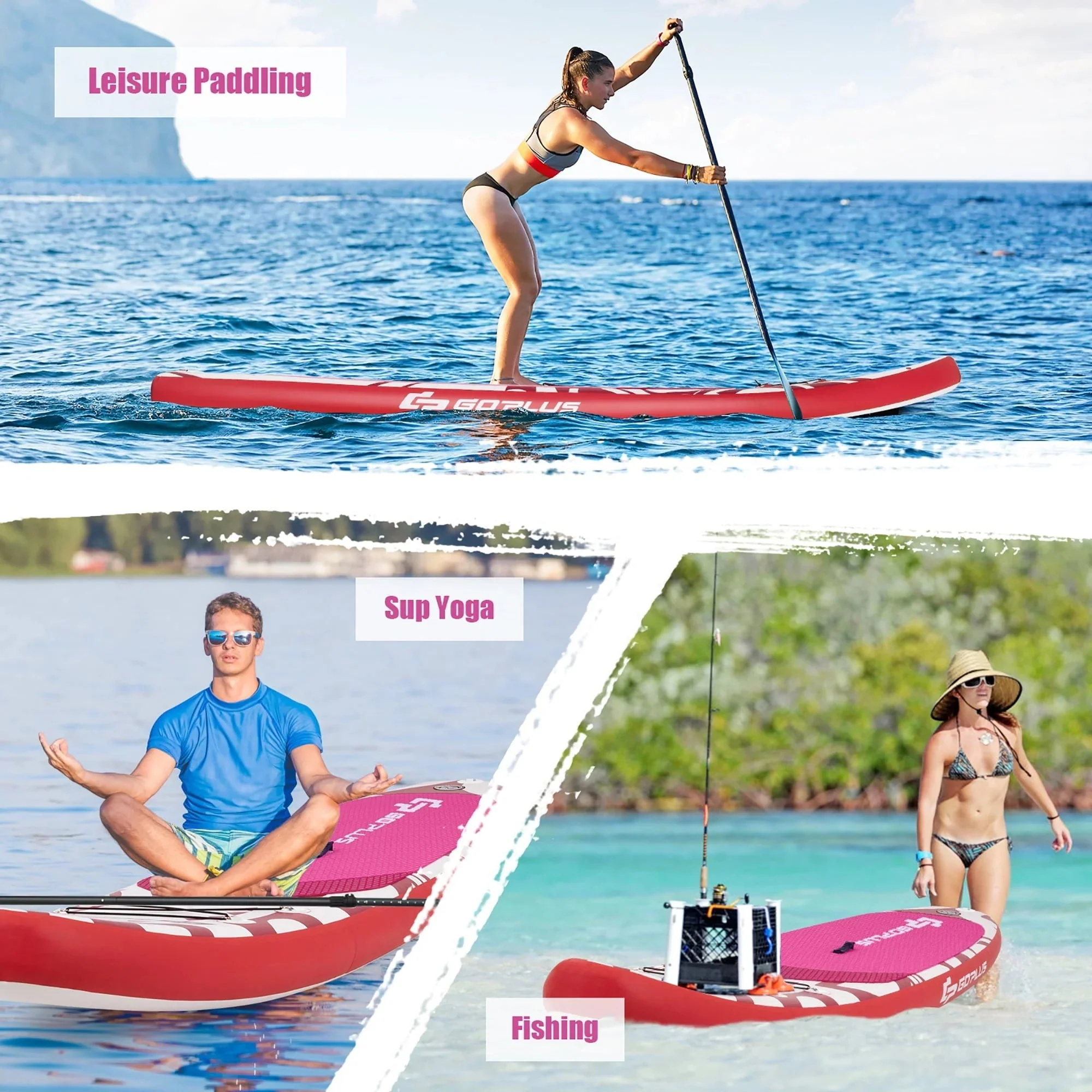 Goplus Inflatable Stand-Up Paddle Board 10.5 x 30 x 6 - Pink - Image 7 Goplus Inflatable Stand-Up Paddle Board 10.5 x 30 x 6 - Pink - Image 7