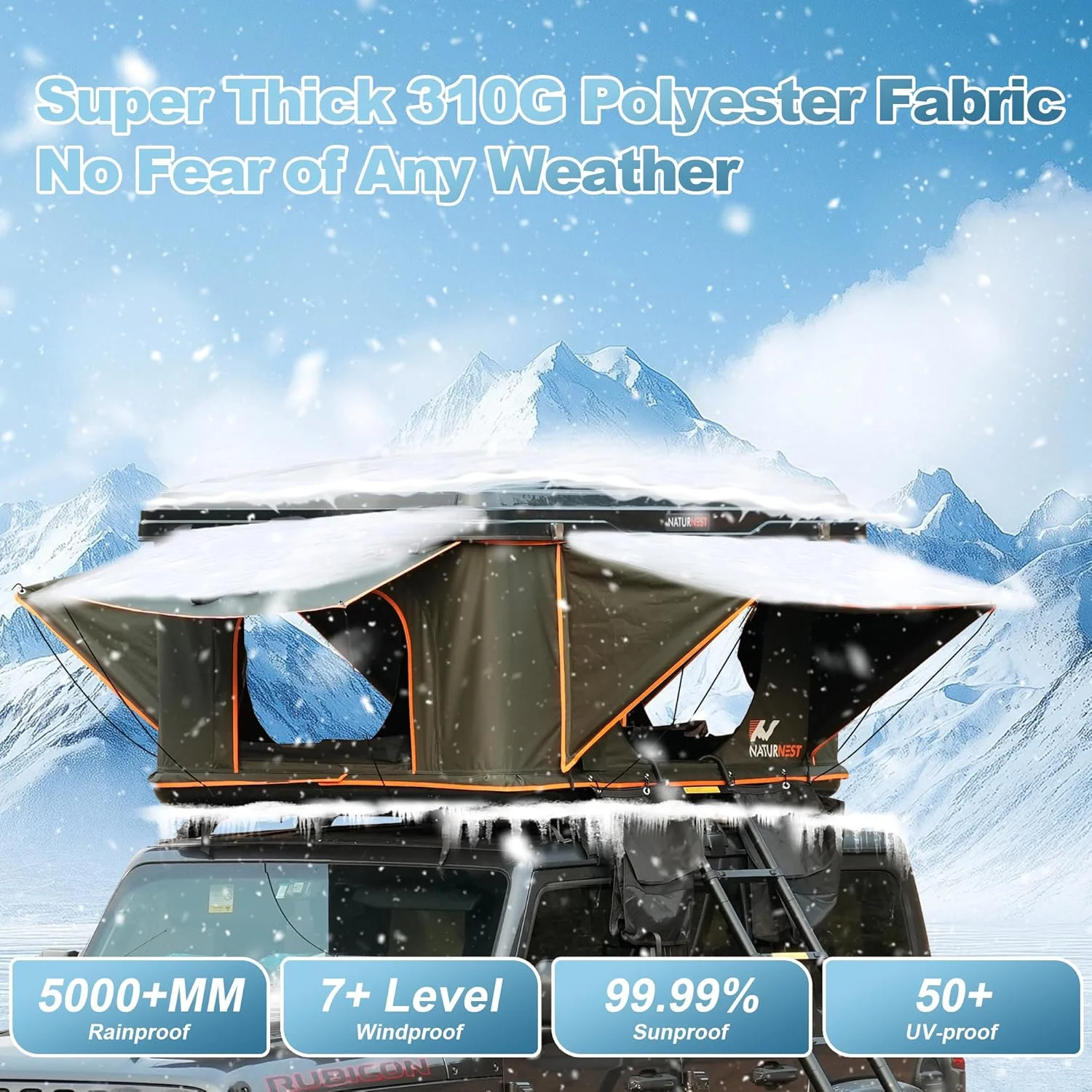 Naturnest Rooftop Tent Hard Shell,Roof Top Tent Hardshell Rooftop Tents for Van Jeep Suv Truck Car Tents for Camping Suv Tent for Car (Green) - Image 2