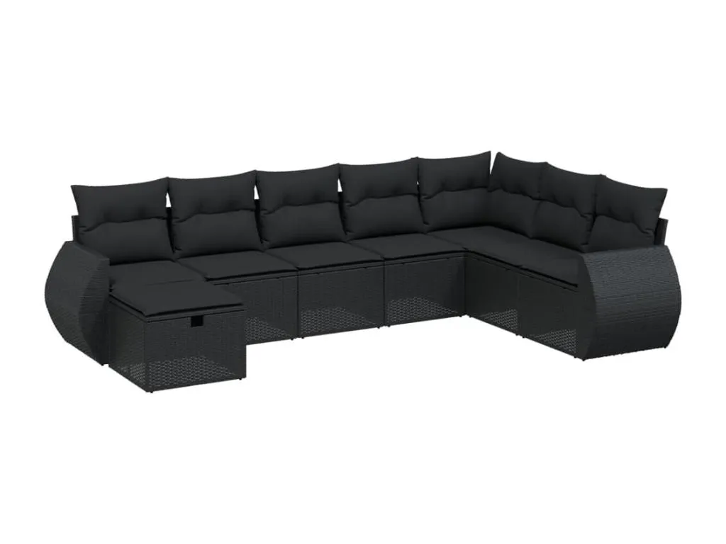 Set de sofás de jardín 8 piezas y cojines ratán sintético negro 38673gult