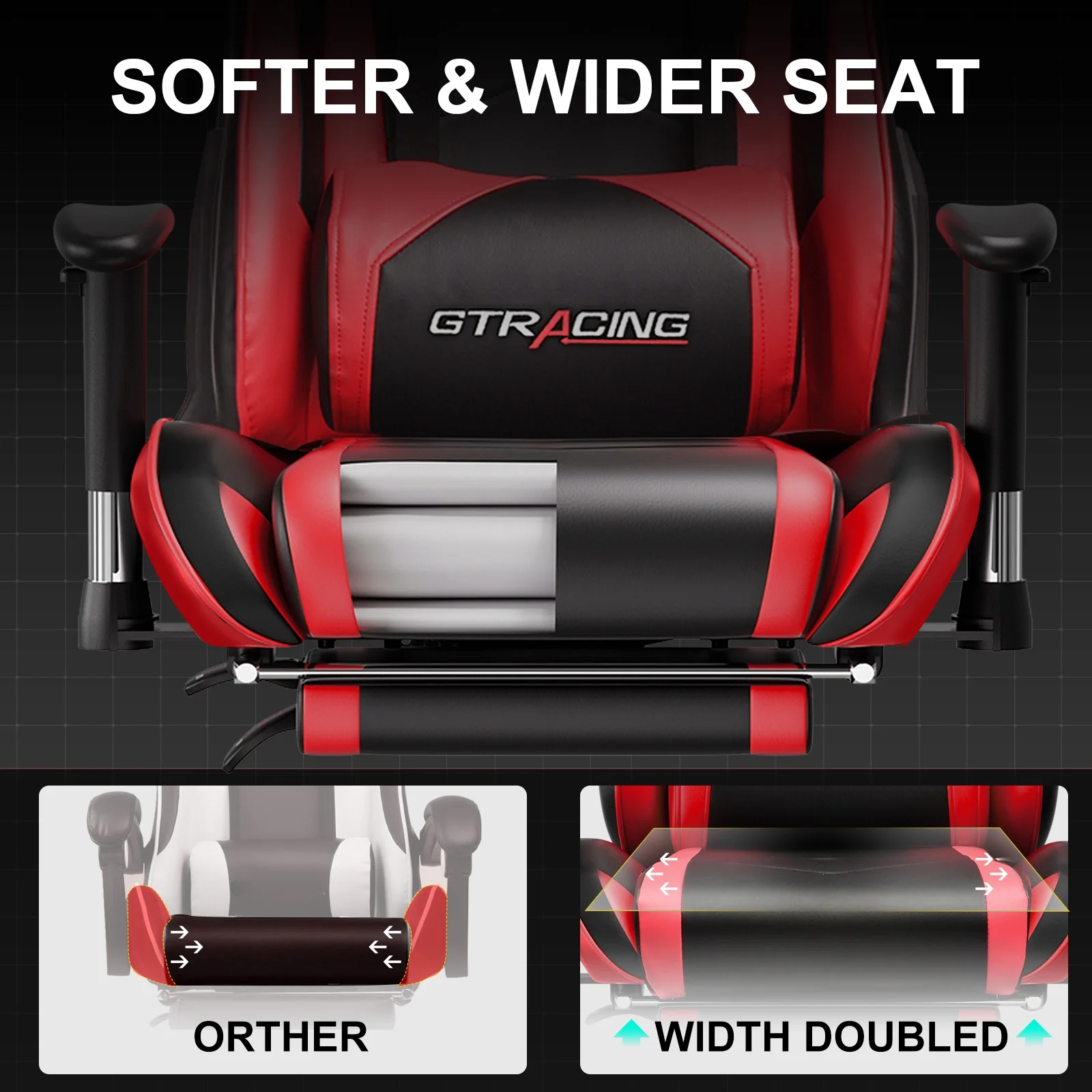GTRACING Gaming Chair, Ergonomic Office Desk Chair with Lumbar Support, PU Leather, Footrest & Adjustable Headrest, Red - Image 6
