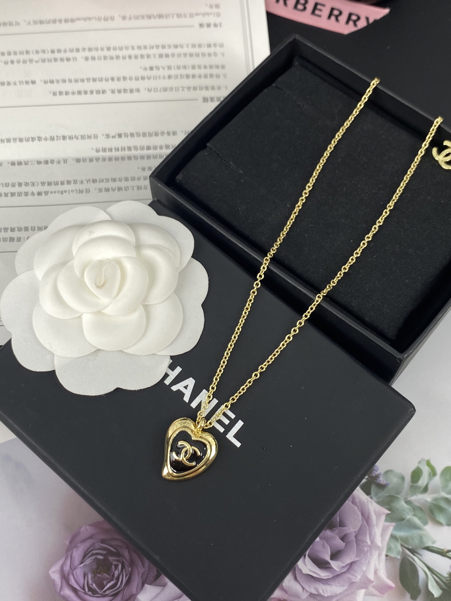 Chanel Black Enamel Love Heart Pendant Necklace - Original Replica Club