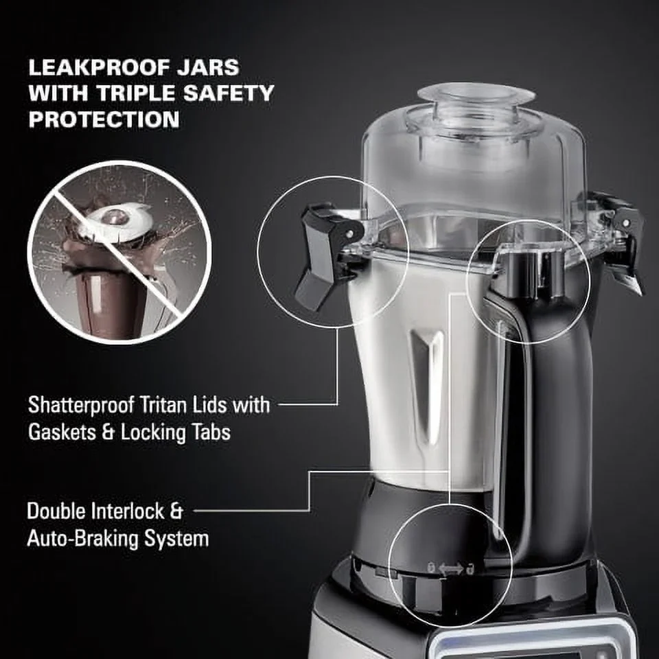 Hamilton Beach Professional 2.2 HP 120V Juicer Mixer Grinder with 3 Stainless Steel Jars, 1.5 Liters, Model 58770