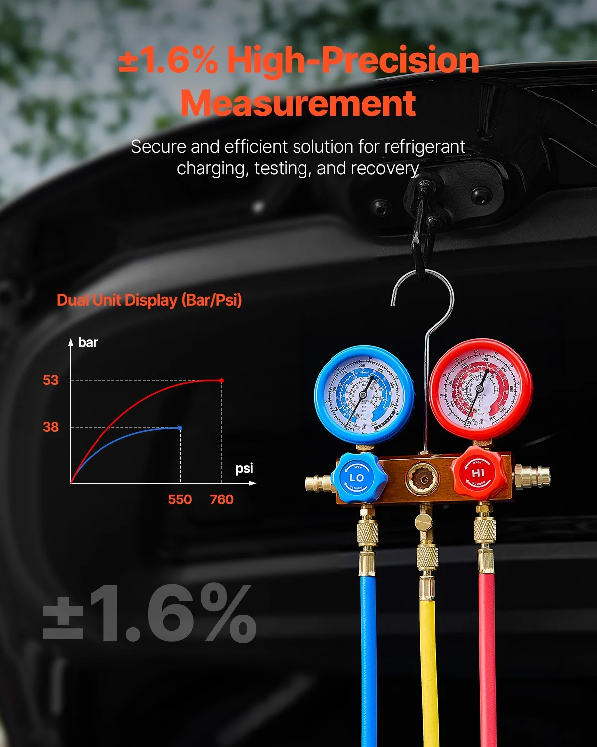 KFFKFF 3.5 CFM AC Vacuum Pump and Gauge Set, Single Stage Rotary Vane HVAC Air Vacuum Pump, A/C Refrigerant Manifold Gauge Kit, with Hoses, for R134a, R12, R22, R502a, R410A, R404, R407C Refrigerants - Image 4