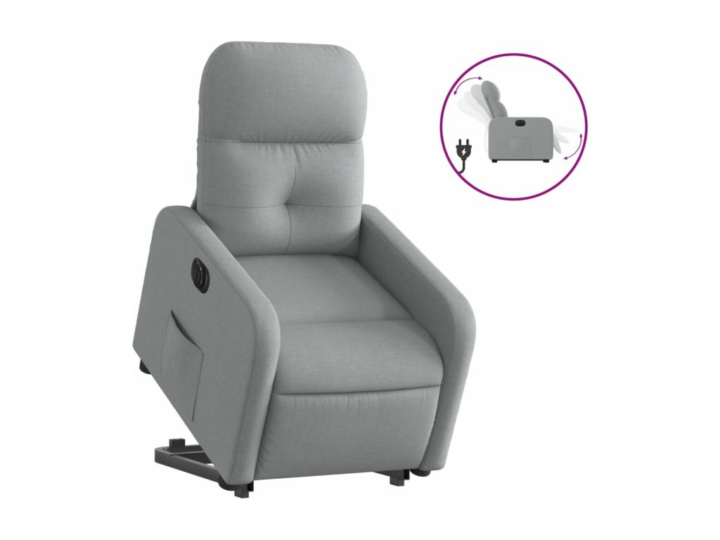 Sillón eléctrico reclinable elevable de tela gris claro