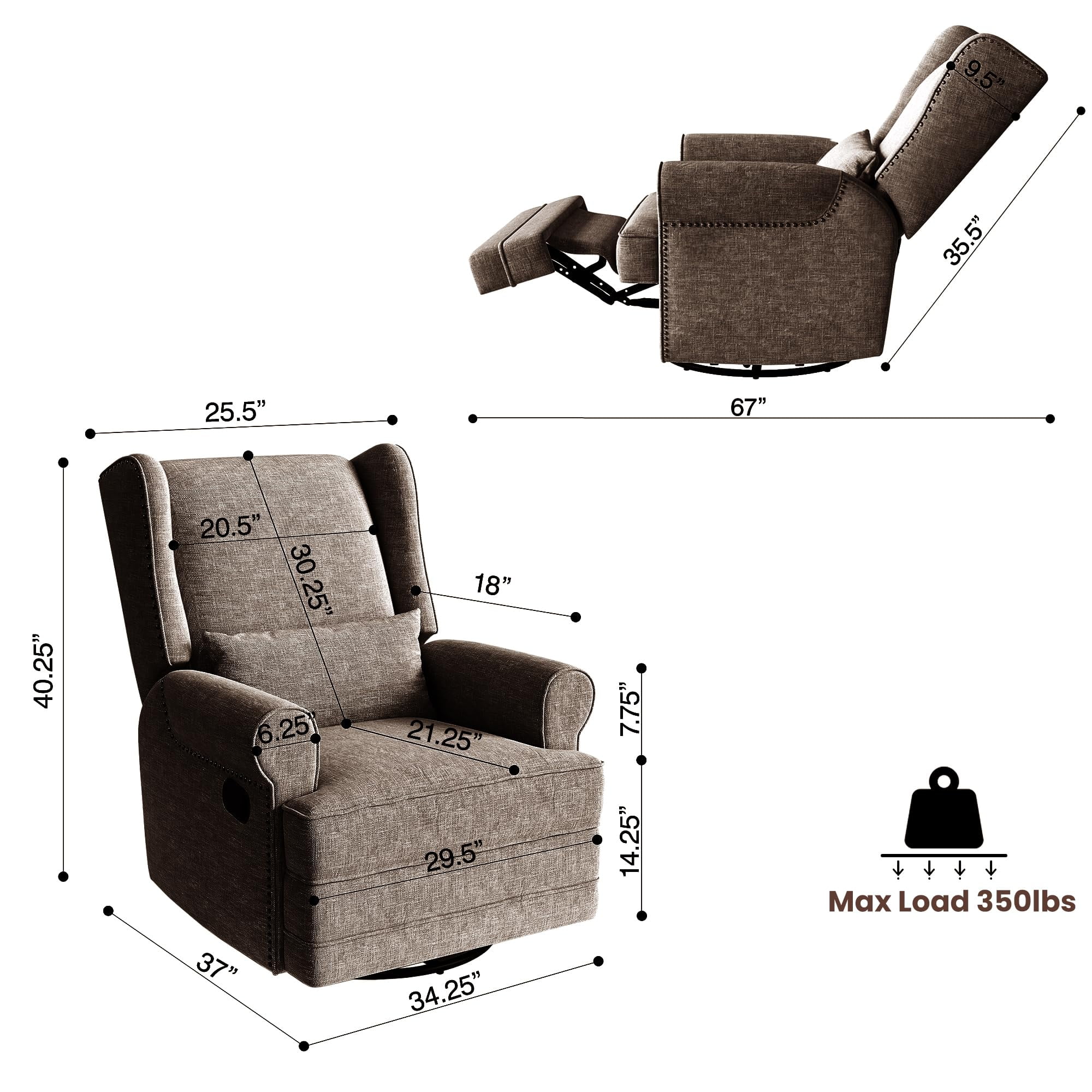 Royalcraft Swivel Nursery Glider Recliner, Comfy Upholstered Glider Chair with Lumbar Pillow and Footrest, Beige - Image 30