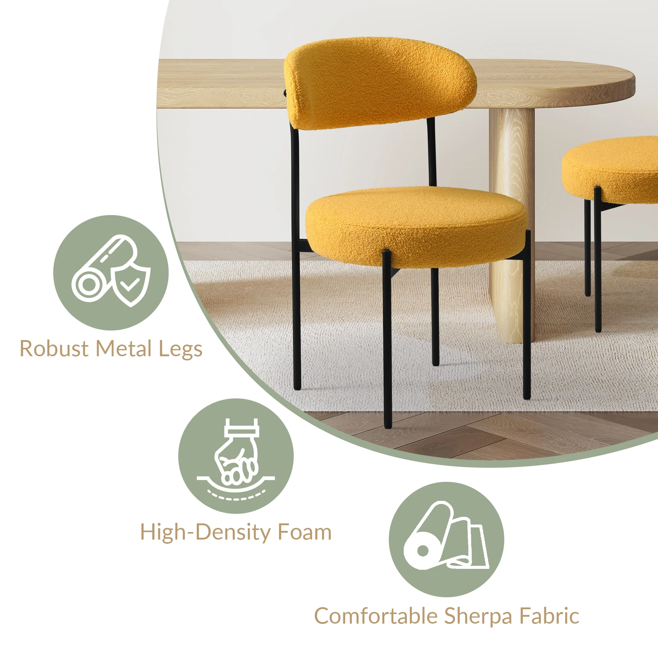 WestinTrends Alexandria Mid-Century Modern Upholstered Sherpa Round Dining Chairs (Set of 4), Sunset Gold - Image 10