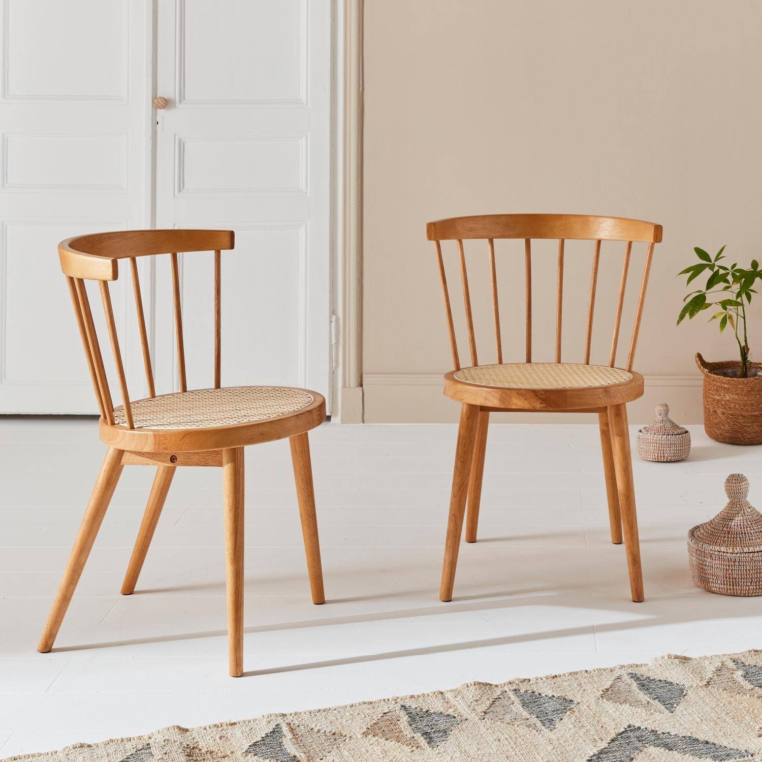 Nora - Silla de madera y caña, set de 2