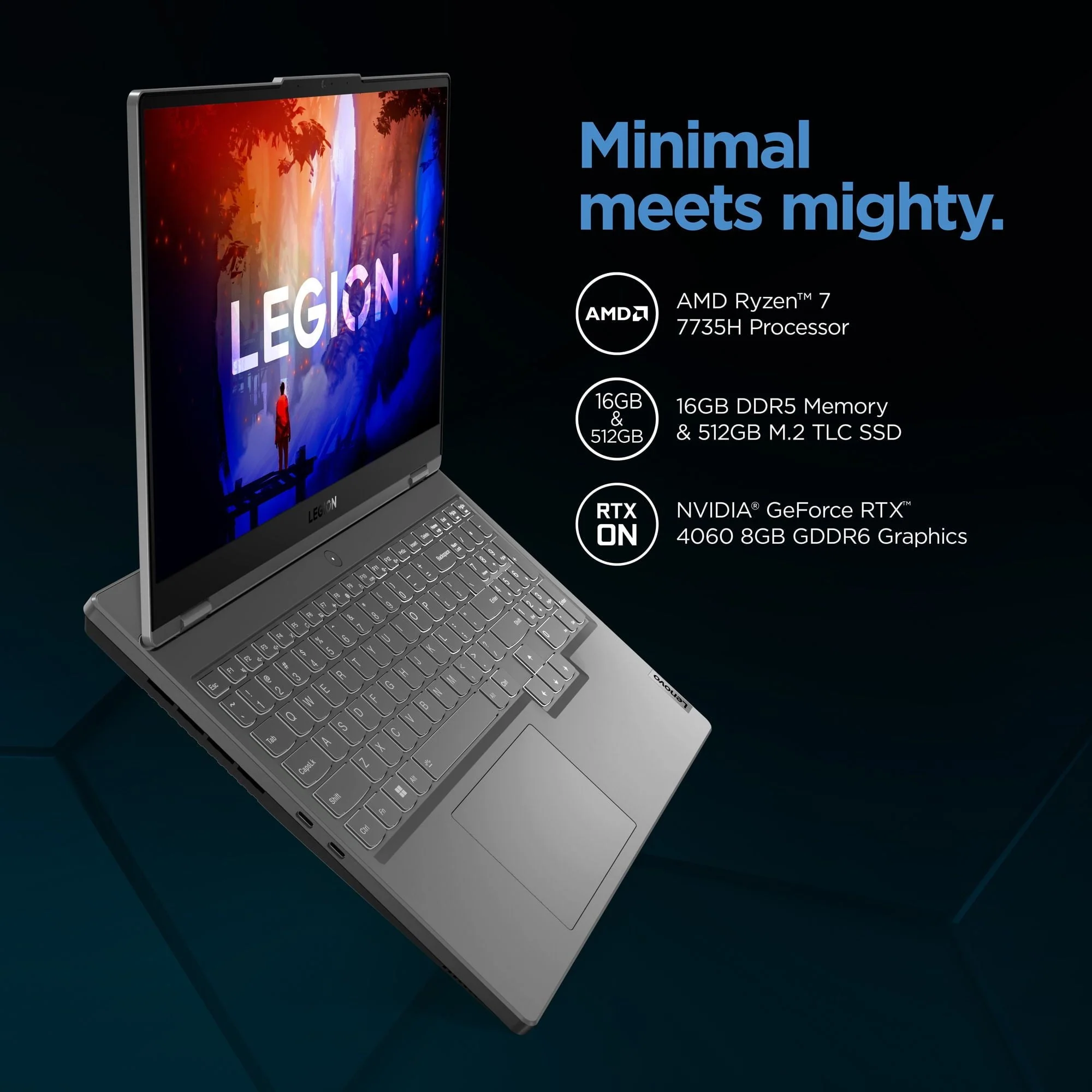 Lenovo Legion 5 15.6" WQHD 165Hz Gaming Laptop AMD Ryzen 7 7735H 16GB RAM 512GB SSD NVIDIA GeForce RTX 4060 8GB Storm Grey - Image 3