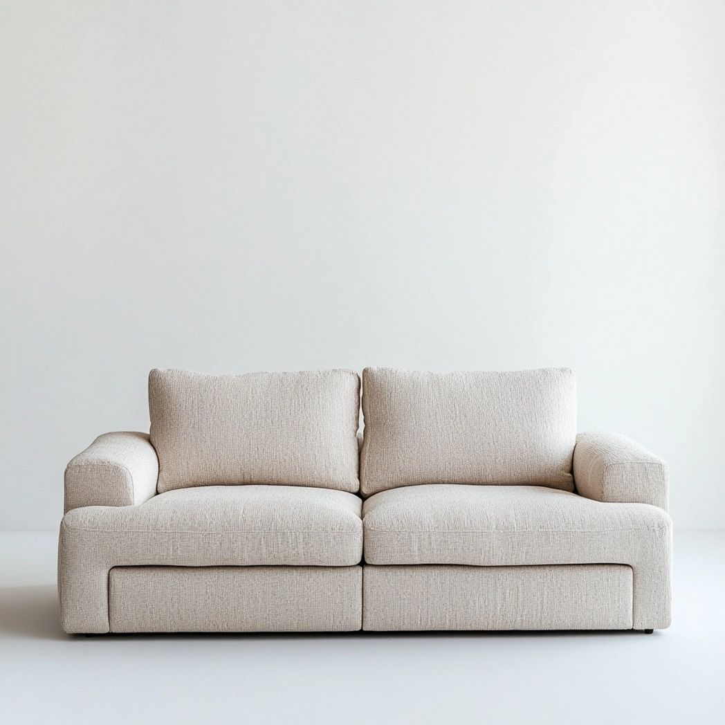Sofá Dos Plazas Tapizado Salón Algodón Beige 200cm Cómodo Contemporáneo