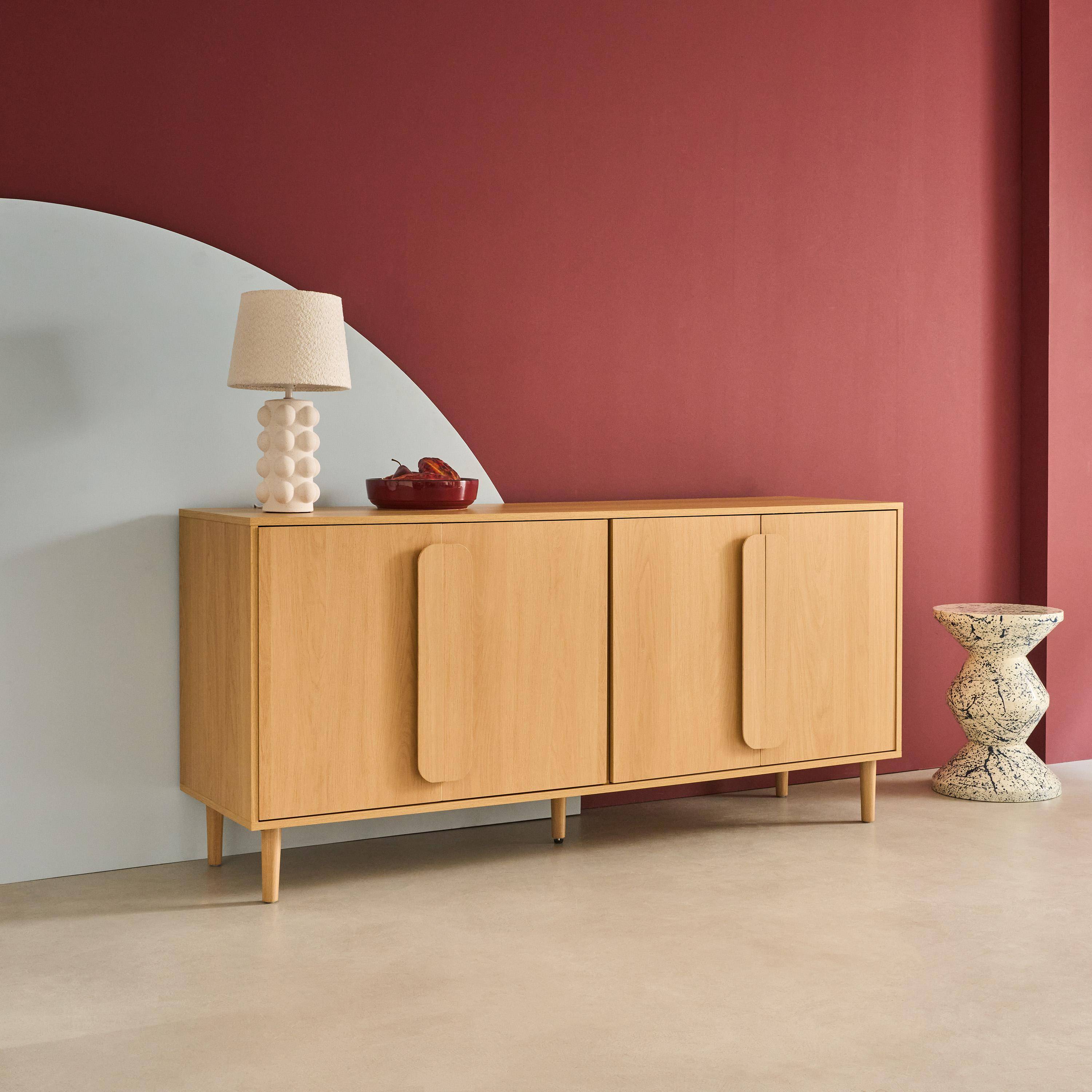 Juliana - Aparador vintage con efecto madera y 4 puertas, 160cm
