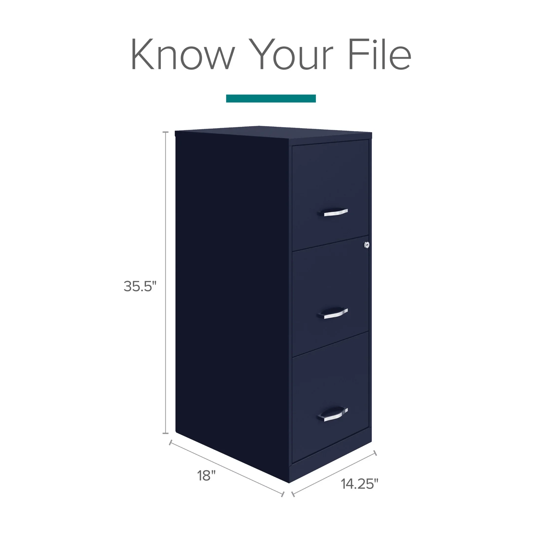 Space Solutions 18" Deep 3 Drawer Smart Letter Width Vertical File Cabinet, Navy
