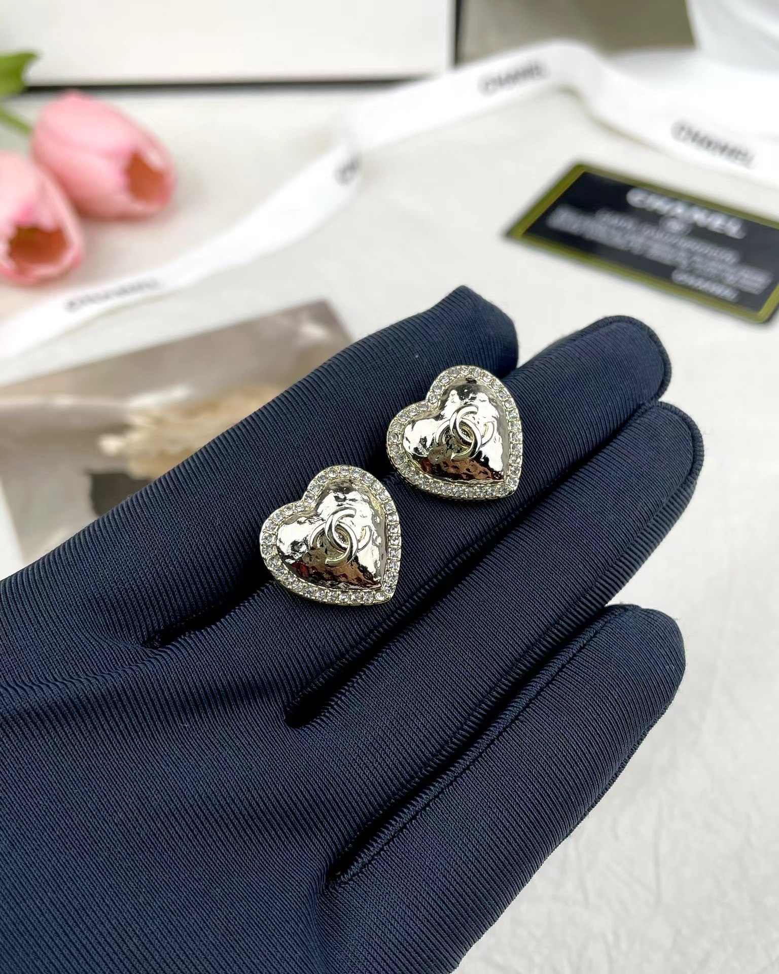 Chanel Love Heart Pearl Stud Earrings - Original Replica Club