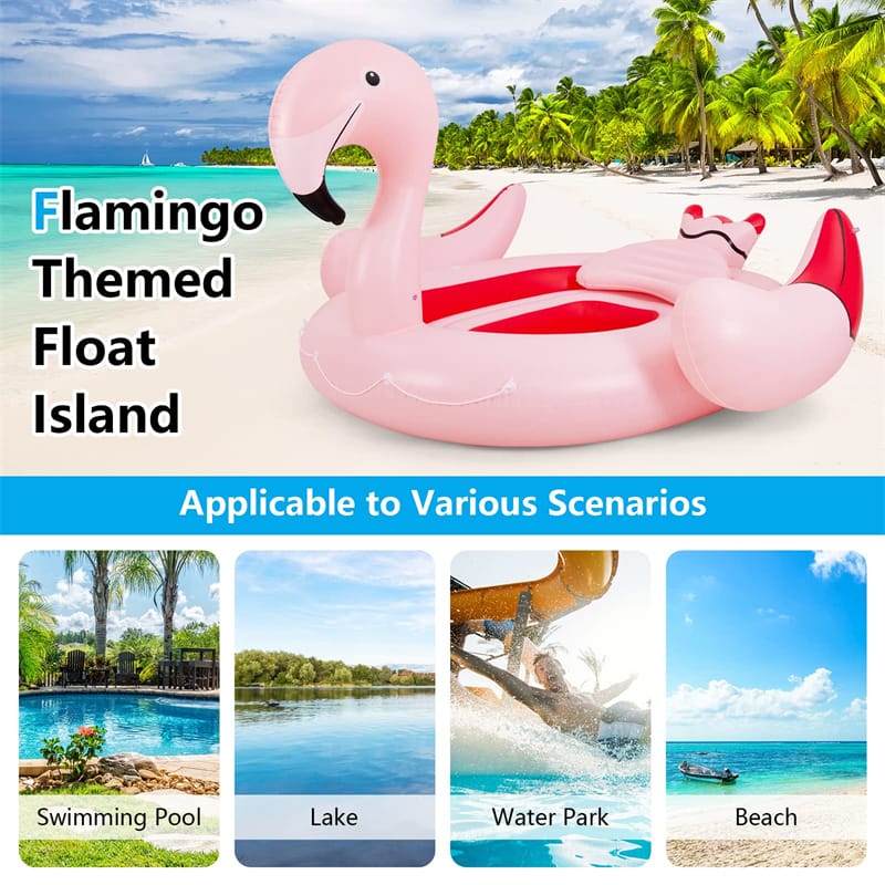 Eletriclife 6 Person Inflatable Flamingo Floating Island with 6 Cup Holders