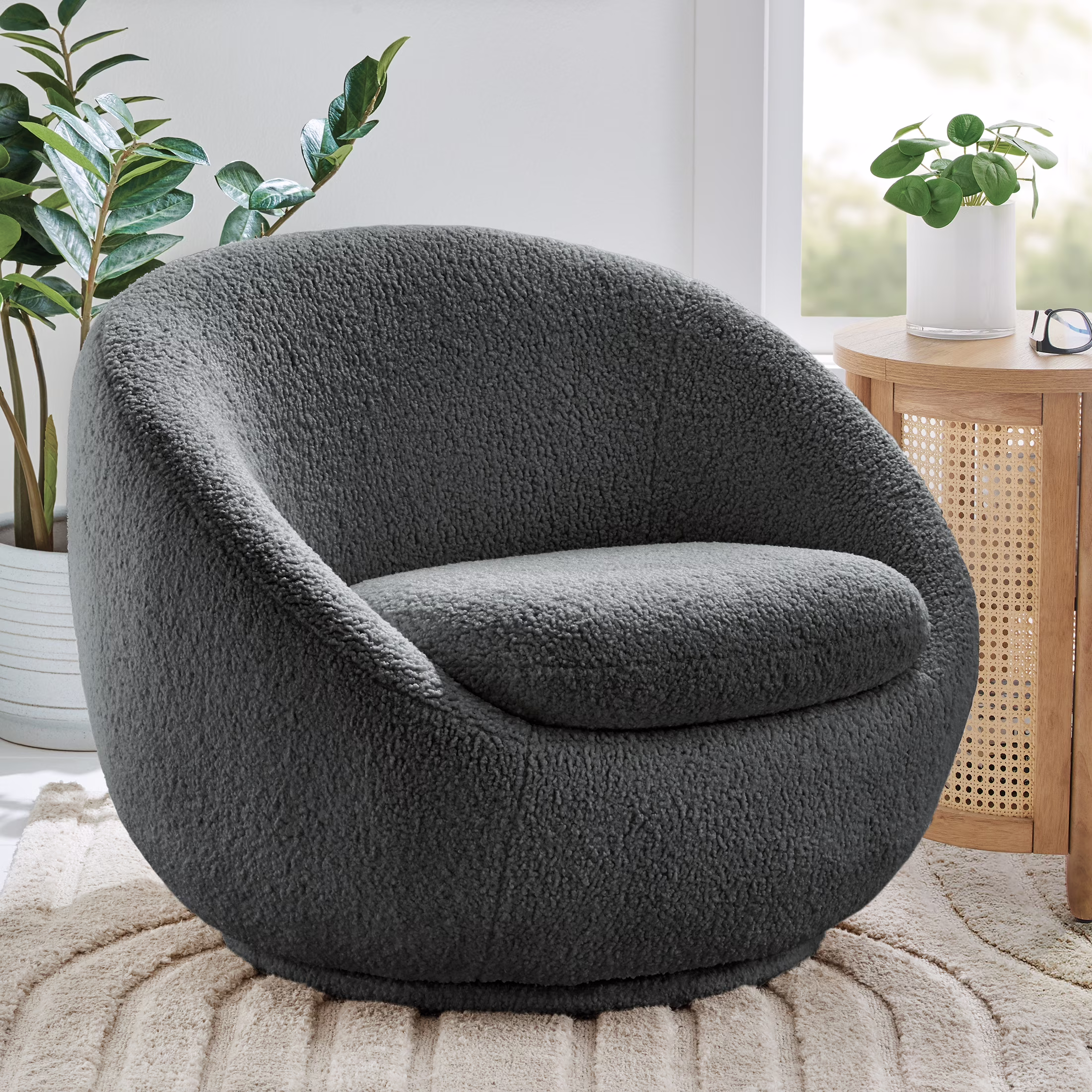 Better Homes & Gardens Mira Swivel Accent Chair, Cream Shearling - Image 14