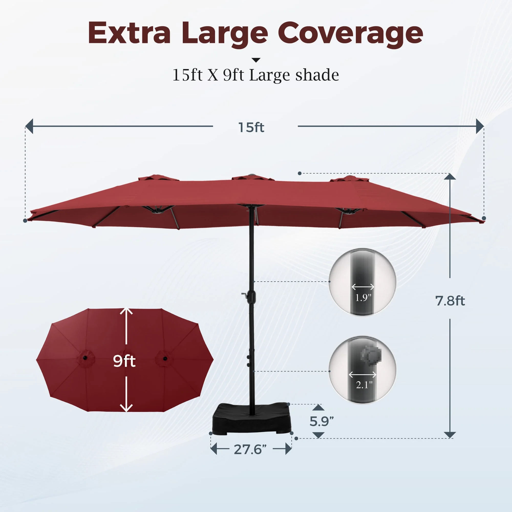 Alpha Joy 15ft Outdoor Patio Umbrella Extra-Large Double-Sided Garden Umbrella with Crank Handle and Base - Smoky Gray - Image 48