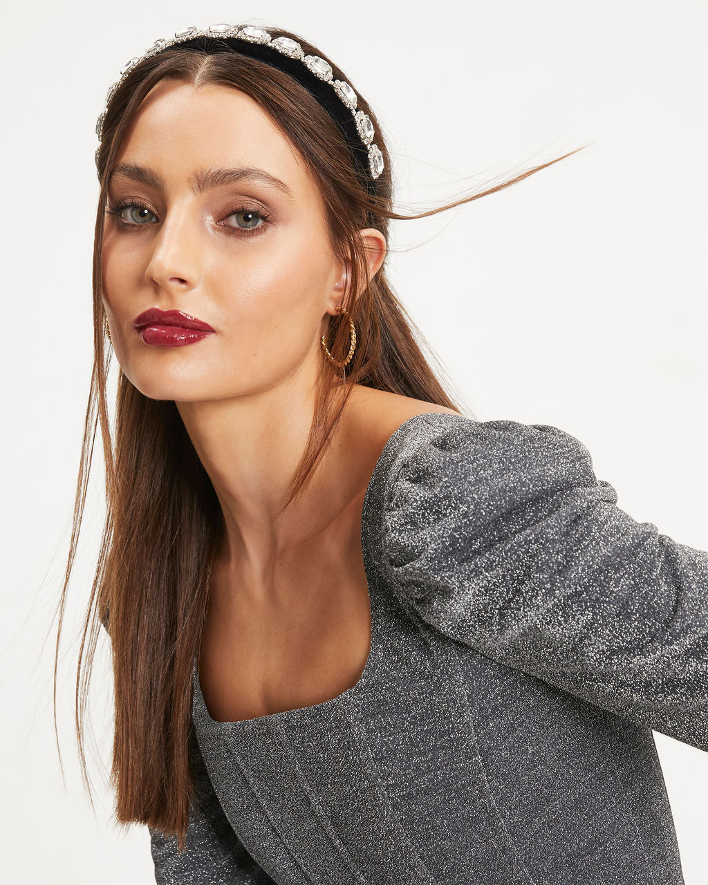 Crowned Velvet Crystal Embellished Headband - Black - Se7enfashion