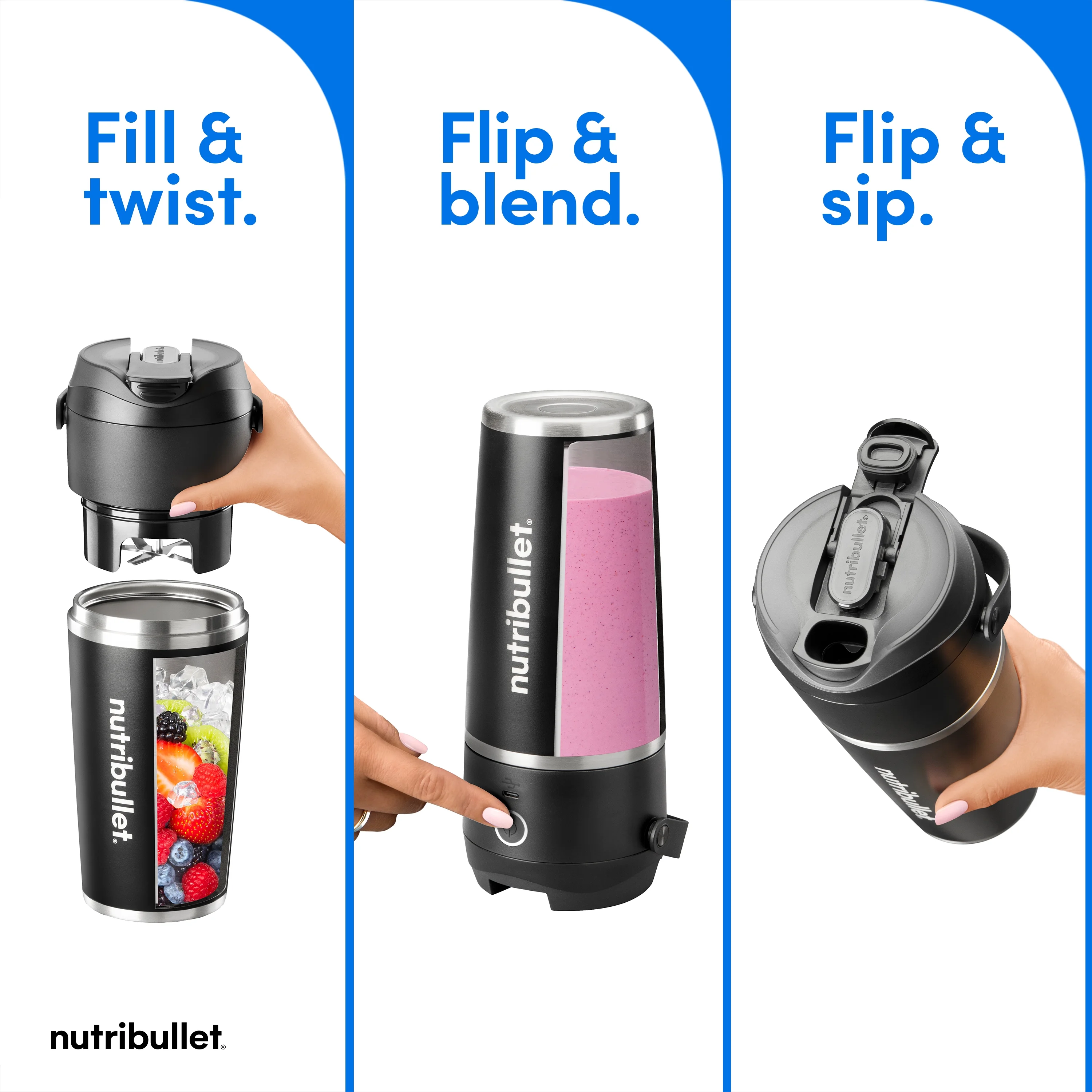 nutribullet Flip Insulated Portable Blender NBPB10350AK - Matte Black, 18oz - Image 3