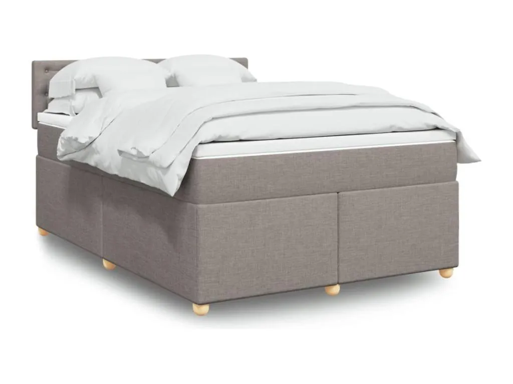 Cama box spring con colchón en tela gris taupe 140x200 cm. ejh3522440