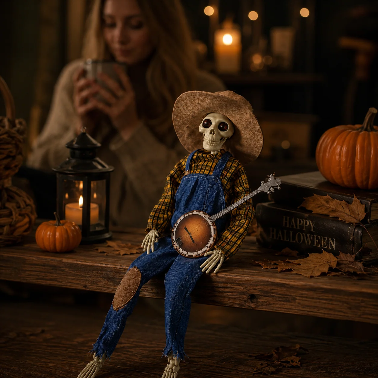 Animated Halloween Skeleton Musical Duo with Banjo Animated Halloween Skeleton Musical Duo with Banjo