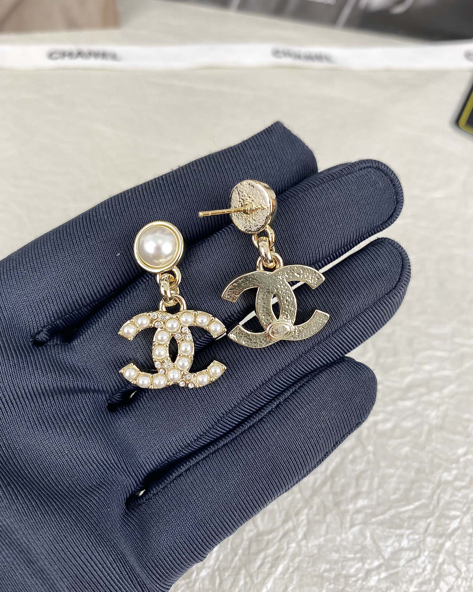 Chanel Pearl Paved CC Dangle Earrings - Original Replica Club