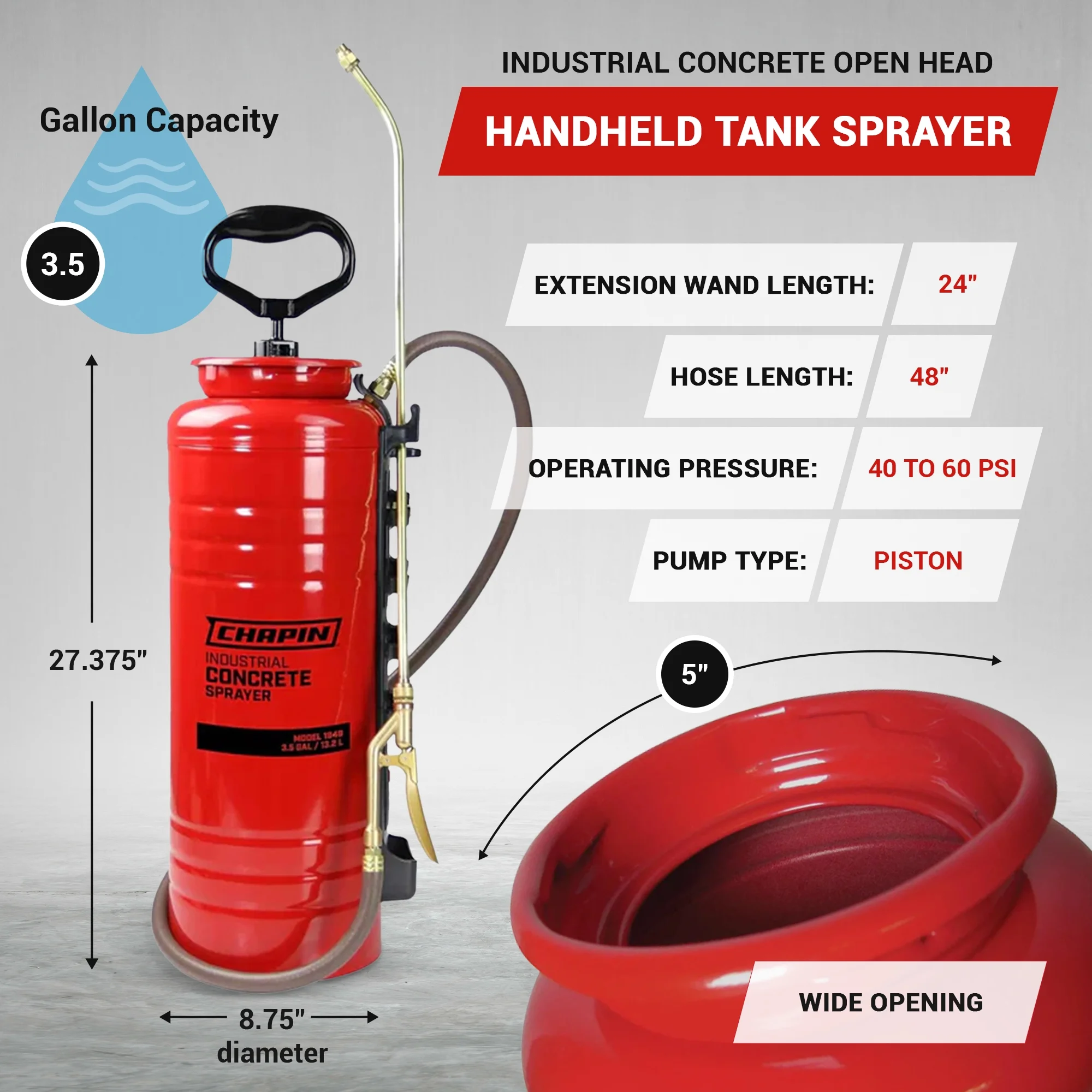 Chapin 1949 3.5 Gallon Tri-Poxy Industrial Concrete Open Head Tank Sprayer - Image 2