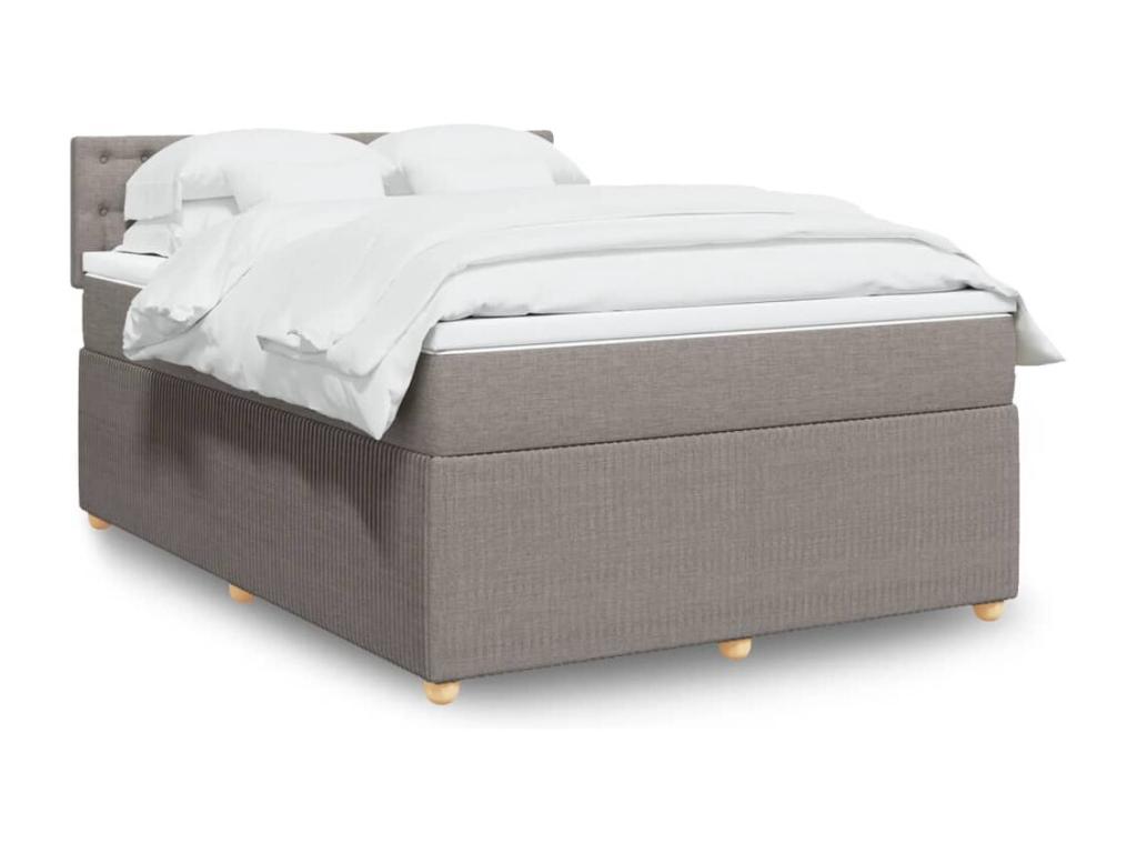 Cama box spring con colchón tela gris taupe 160x200 cm