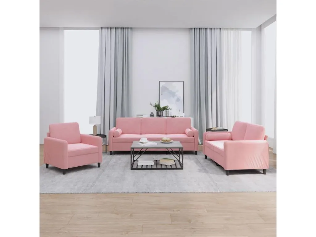 Juego de sofás con cojines 3 piezas terciopelo rosa ufry52575