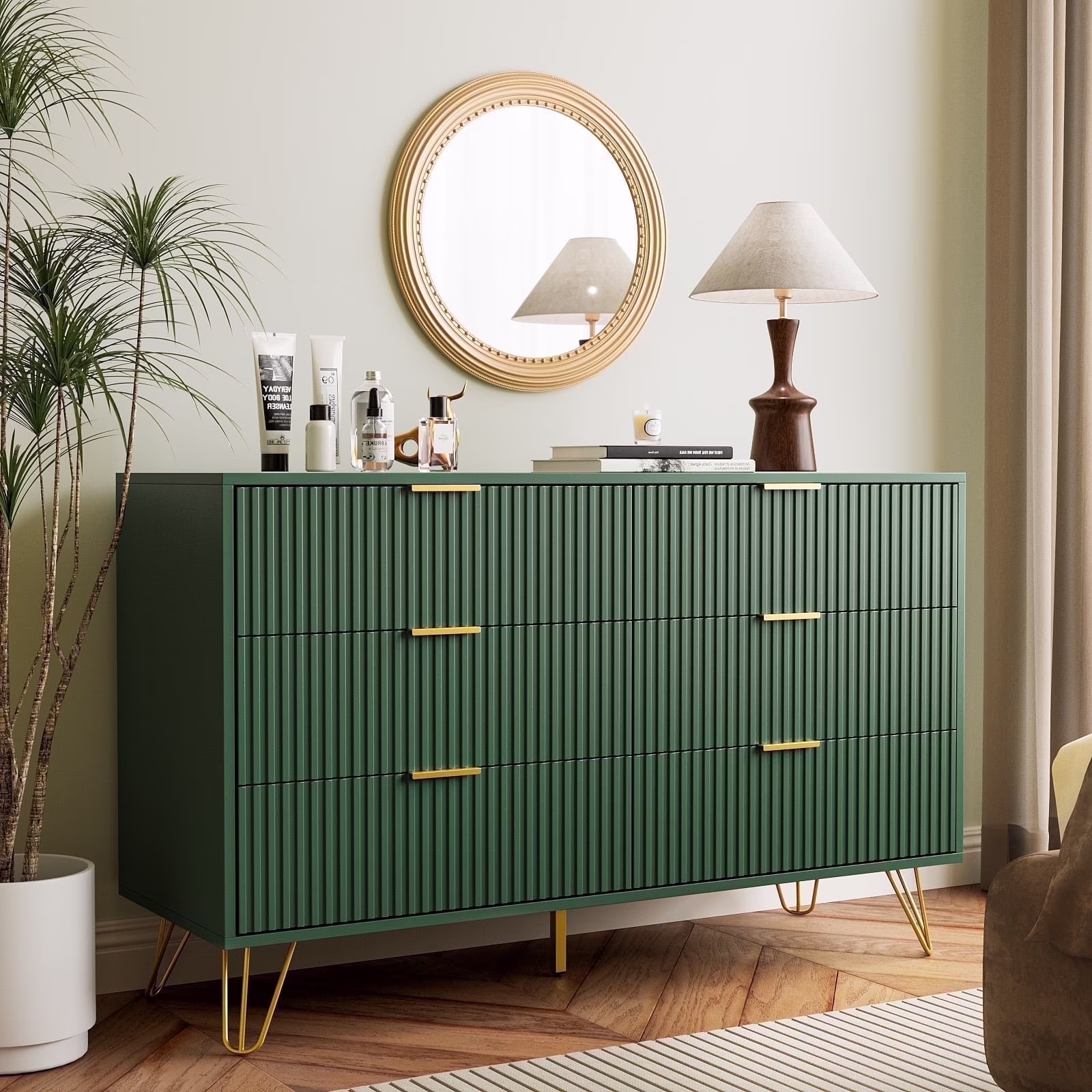 FURNIWAY White 6 Drawer Dresser for Bedroom, Modern Dresser with Gold Metal Handles,Fluted Wood TV Stand for Living Room, Hallway - Image 9