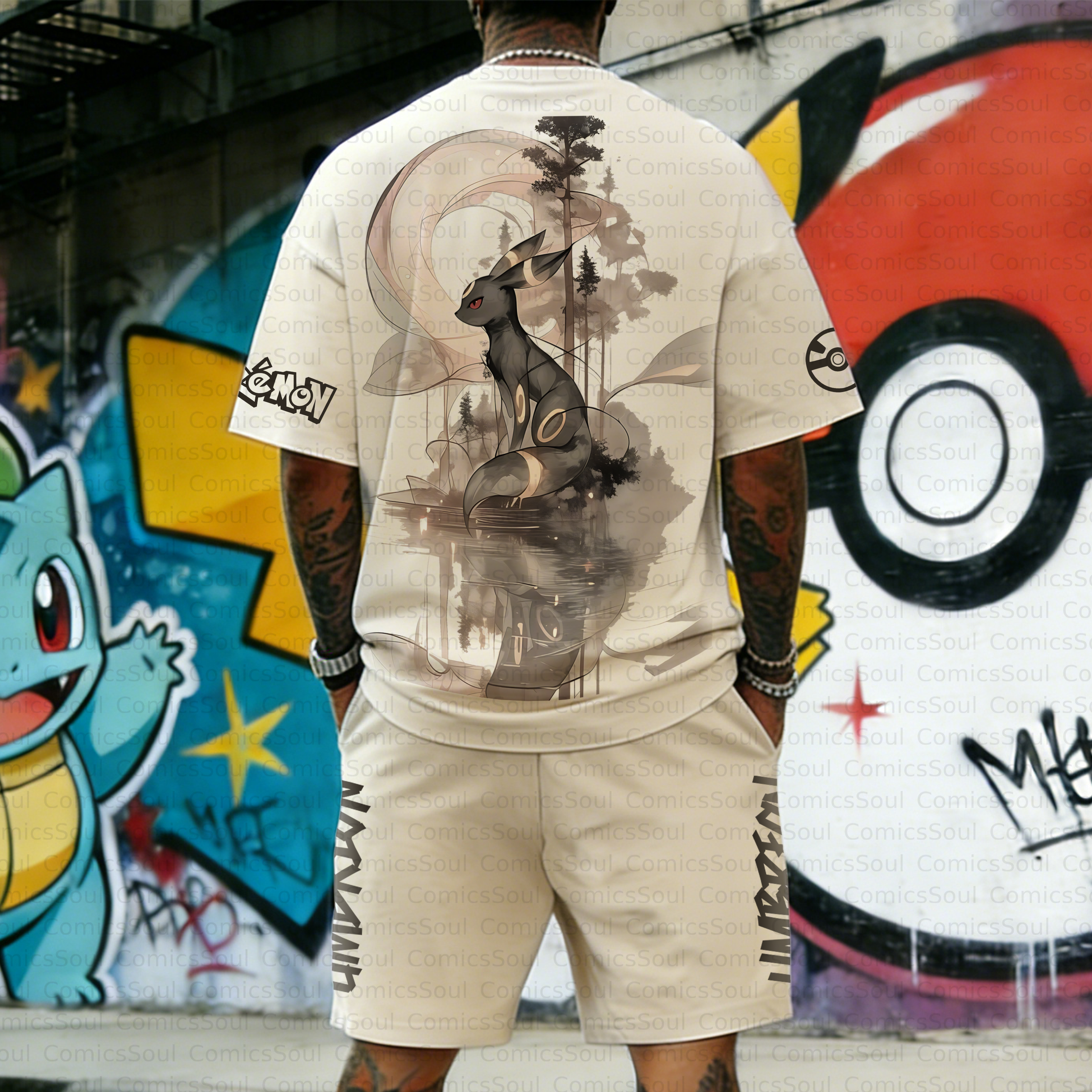 Unisex Anime Inspired Vintage T-shirt& Shorts 2 Pieces Set