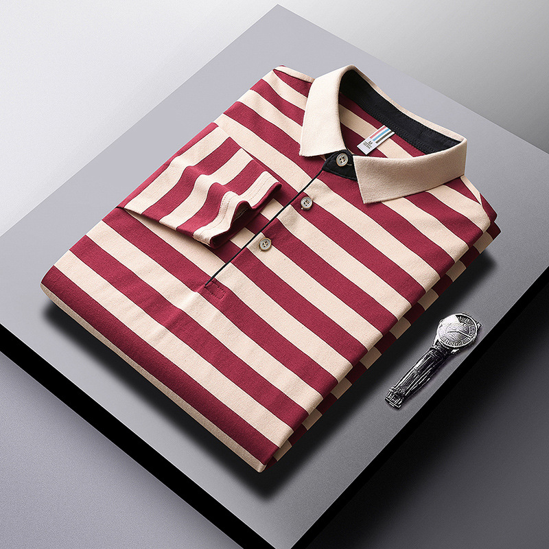Men's Lapel Striped Polo Shirt