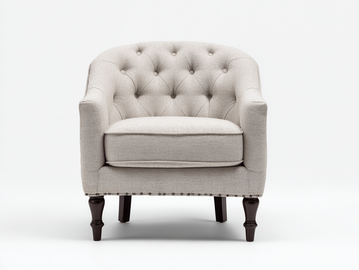 Sillón individual 80×82×85 cm – tela beige – estilo clásico capitoné