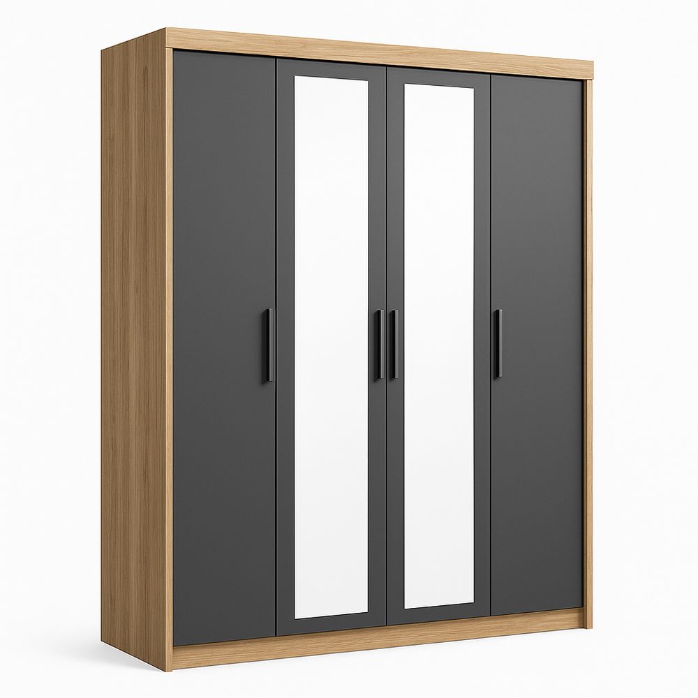 Armario Moderno de 3 Puertas con Espejo y Acabado en Madera Natural, Diseño Minimalista, Ideal para Dormitorios y Salas de Estar