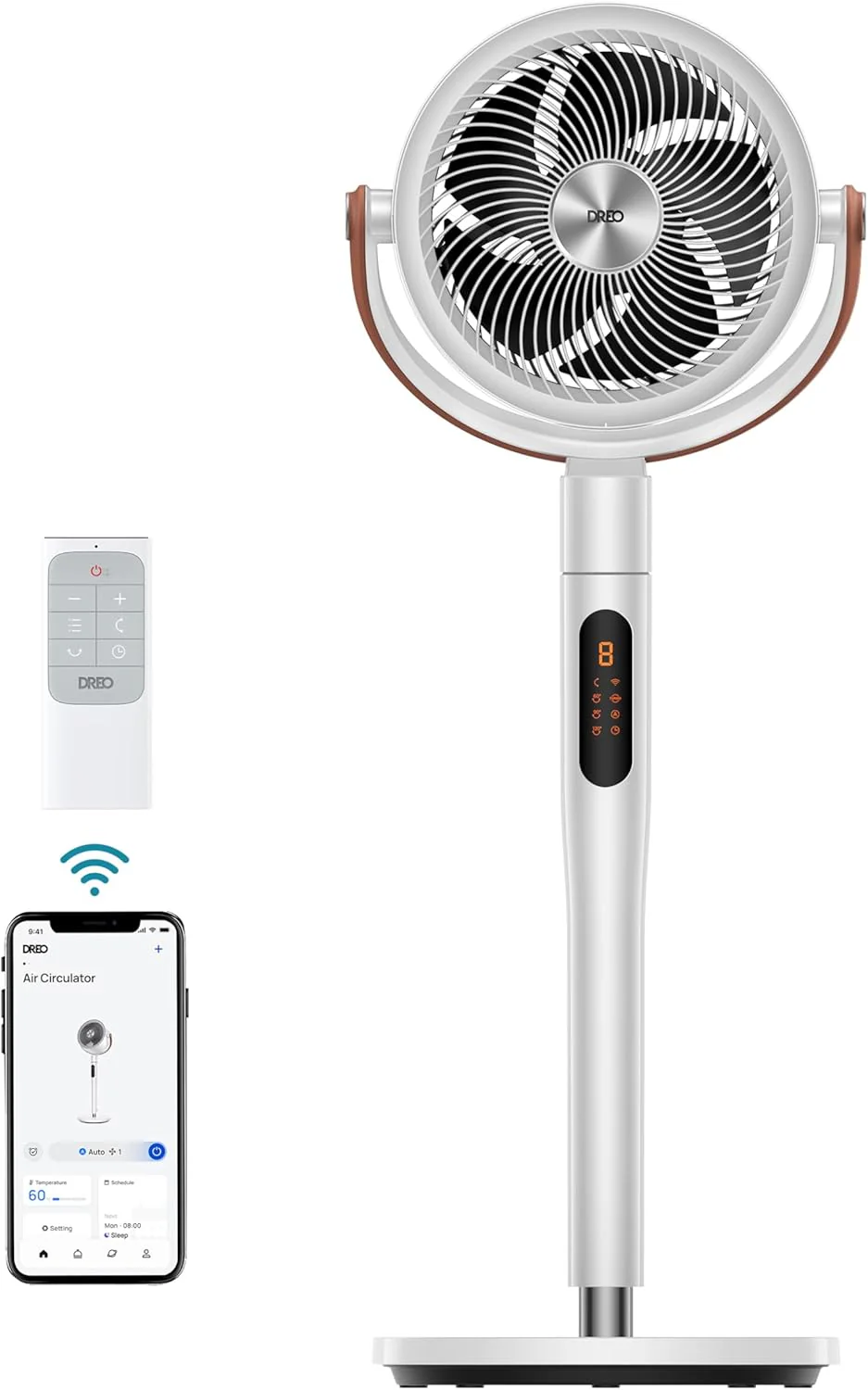 Dreo Smart Fan for Bedroom, 120°+105° Omni-directional Oscillating Standing Fans with Remote, 100ft Quiet Floor Fan for Room, Wi-Fi/Voice/Alexa, 6 Modes, 8 Speeds, 37-43