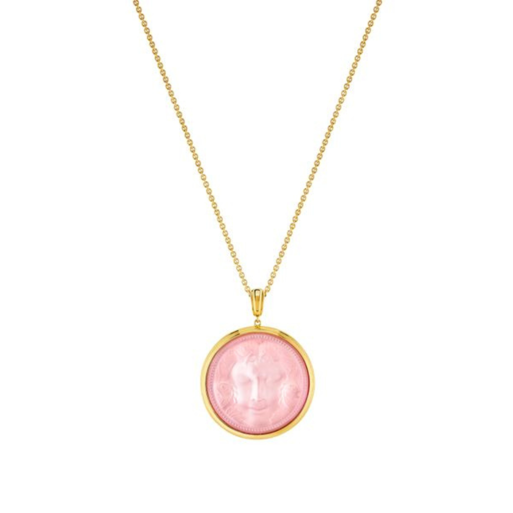 PENDENTIF ARÉTHUSE ROND - CRISTAL INCOLORE NACRÉ ROSE, PLAQUÉ OR JAUNE 18 CARATS