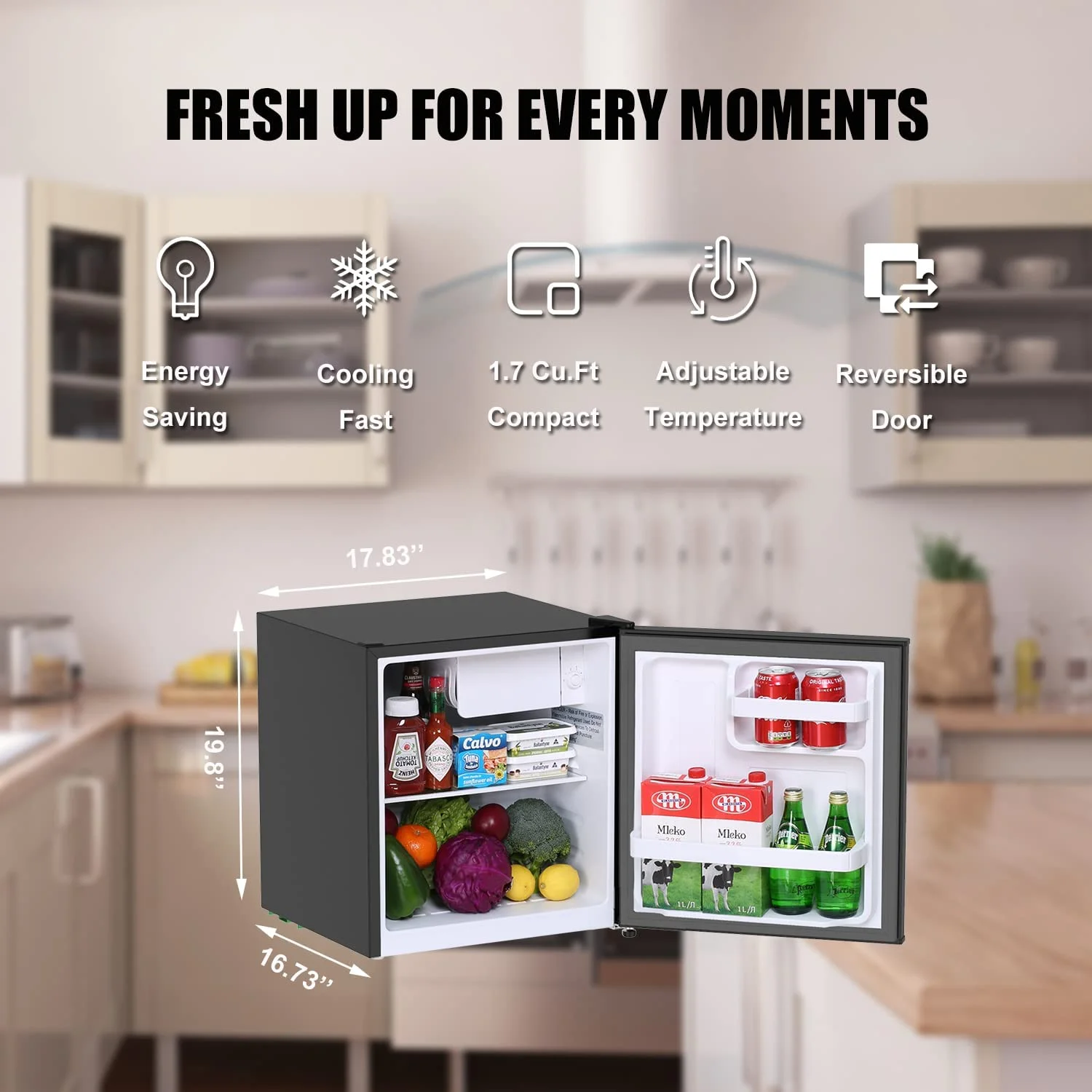 Frestec 1.6 Cu.Ft Mini Fridge with Freezer, Compact Refrigerator, Energy Efficient for Office, Apartment, Dorm, Bedroom - Image 2