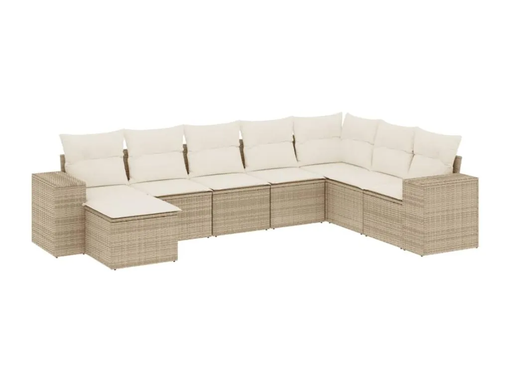 Juego de sofás de jardín con cojines beige 8 pzas ratán PE 53381XGWA